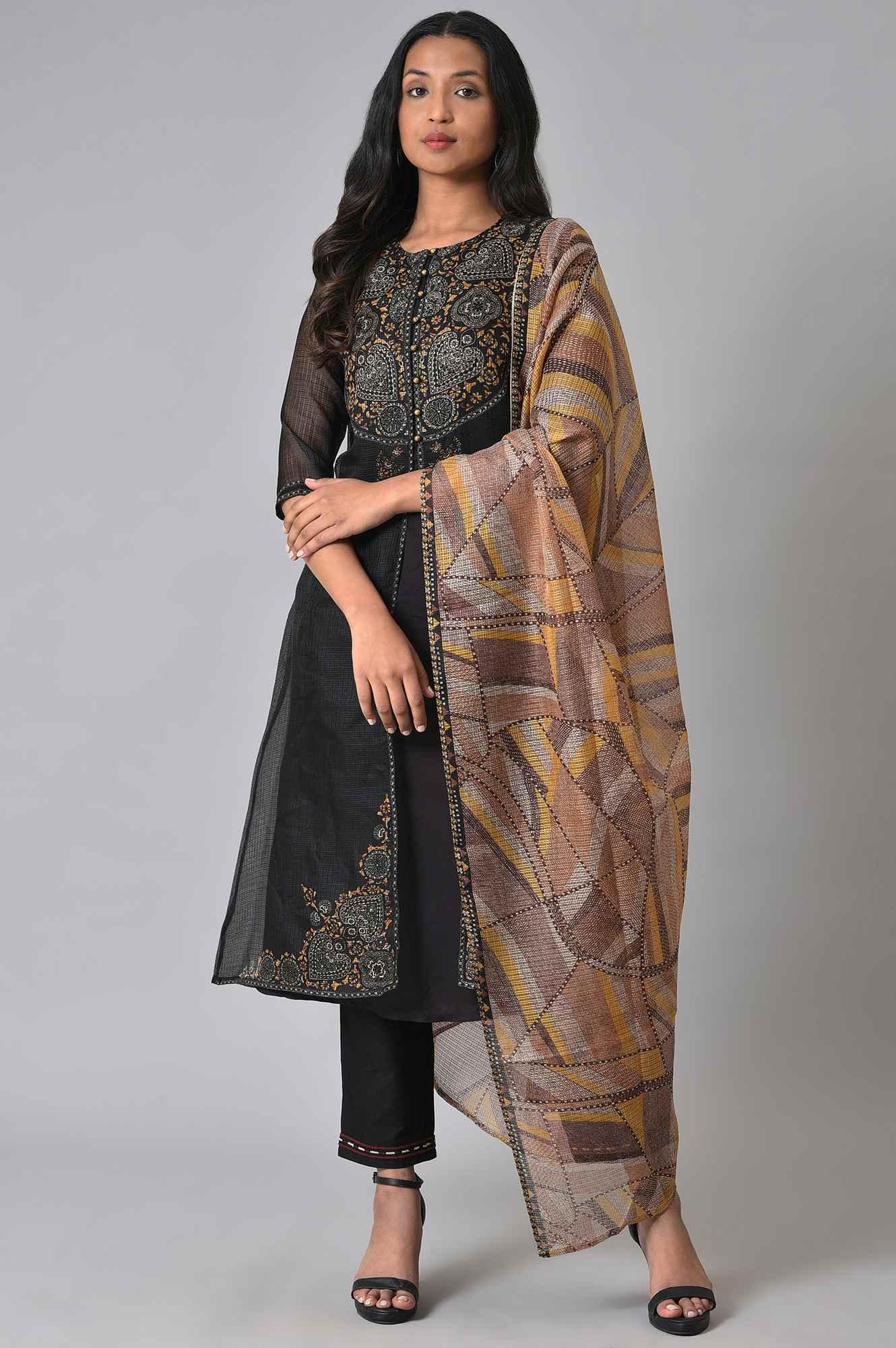 Black Kota Jacket And kurta Set - wforwoman