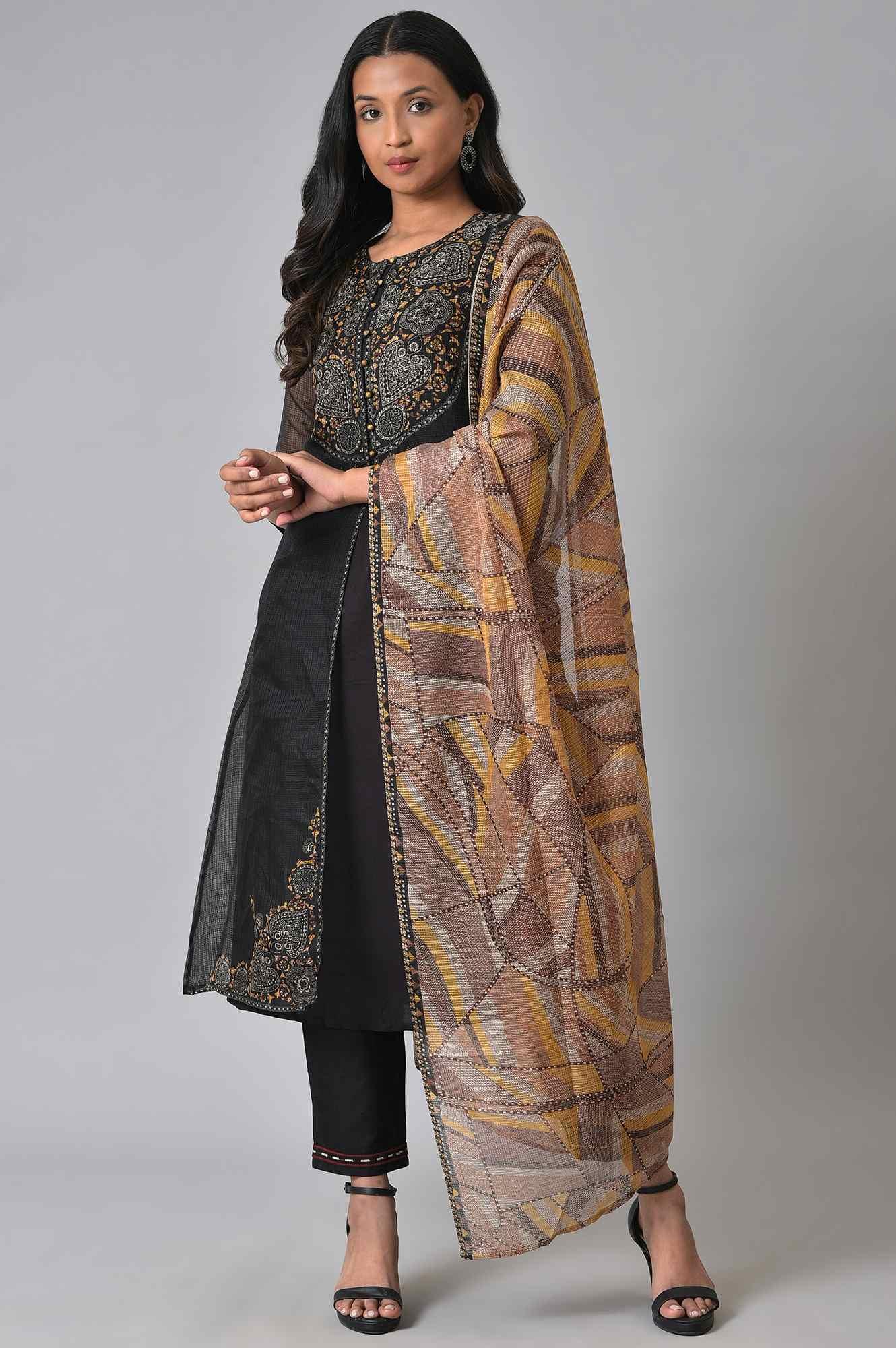 Black Kota Jacket And kurta Set - wforwoman