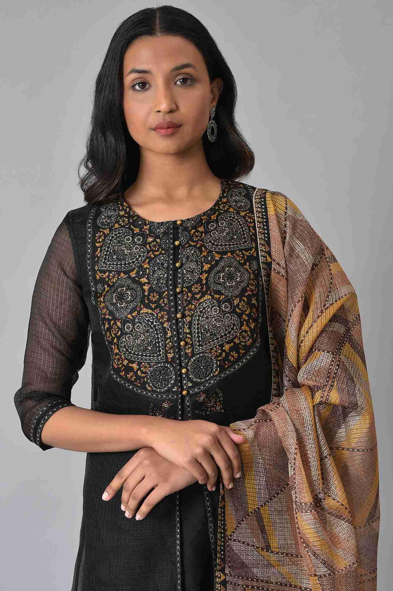 Black Kota Jacket And kurta Set - wforwoman