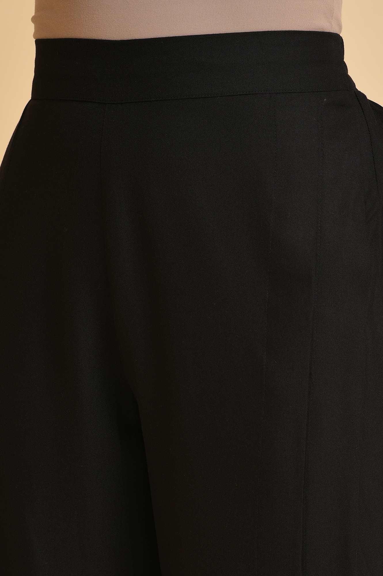 Black Placement Print kurta & Parallel Pants Set - wforwoman