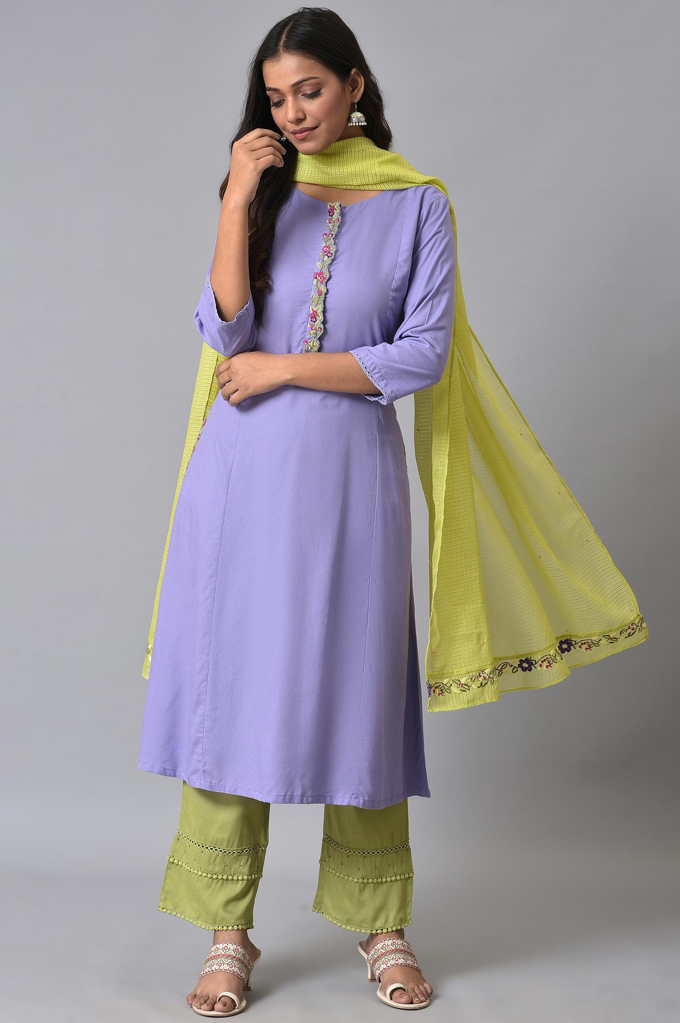 Purple Embroidered kurta Set