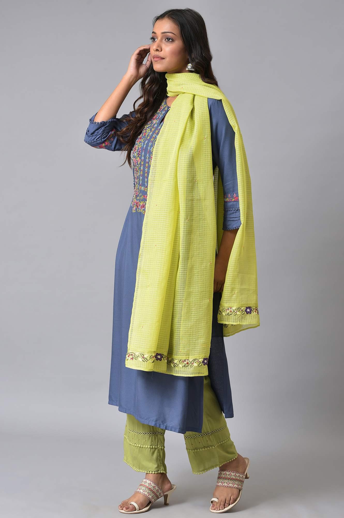Blue Embroidered Contemporary kurta Set - wforwoman