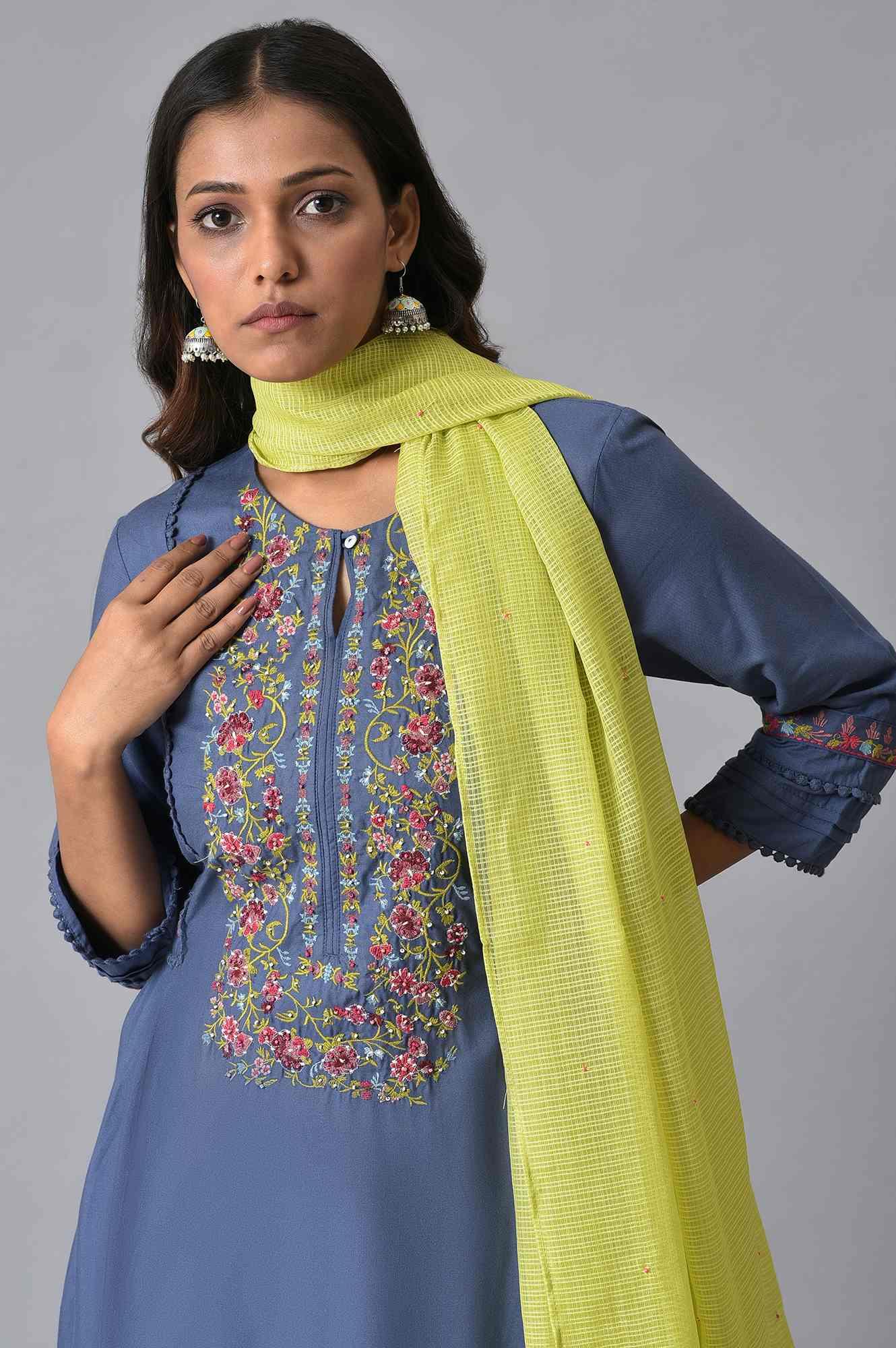 Blue Embroidered Contemporary kurta Set - wforwoman