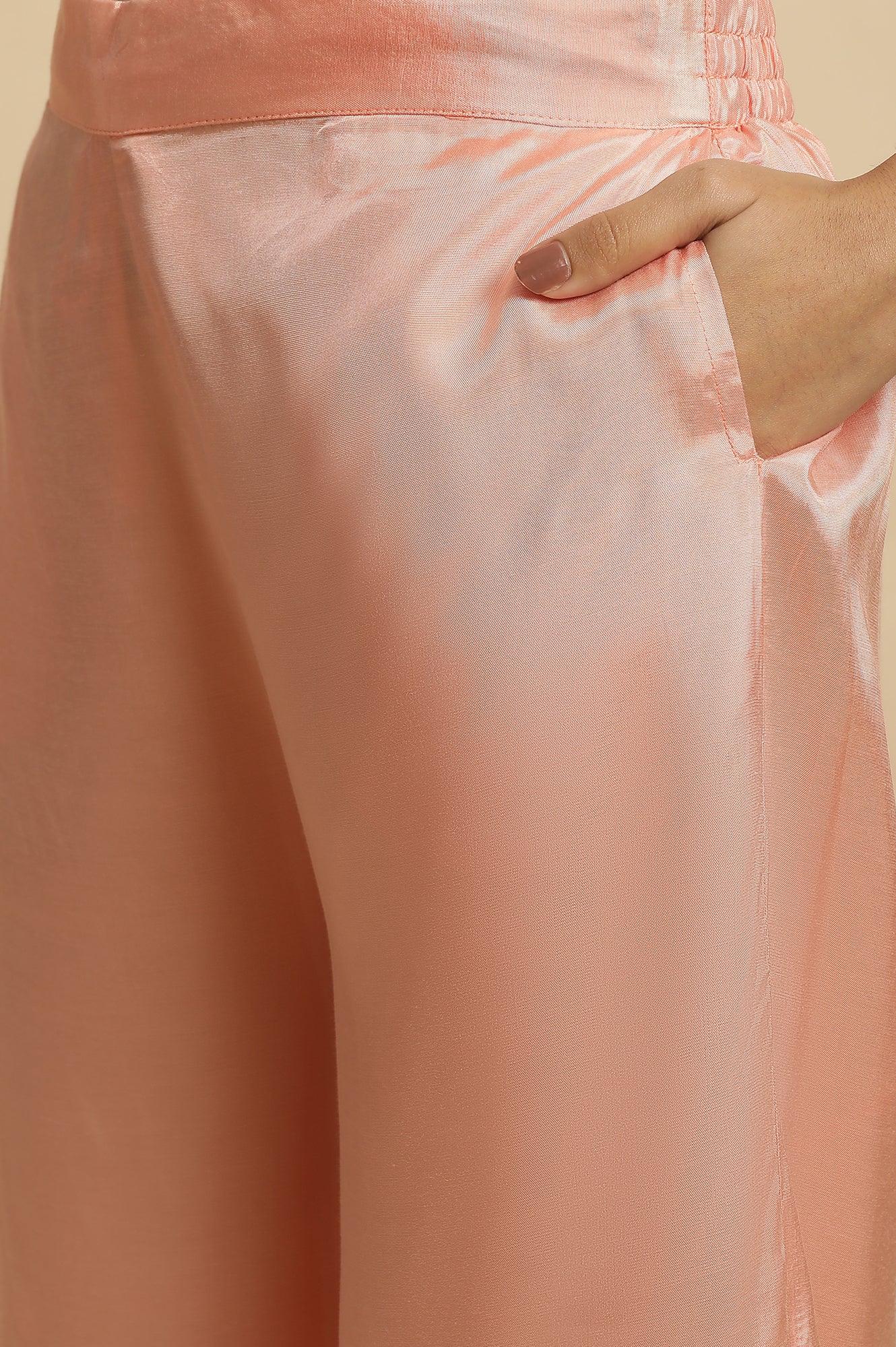 Peach Embroidered Kurta, Pants And Dupatta Set - wforwoman