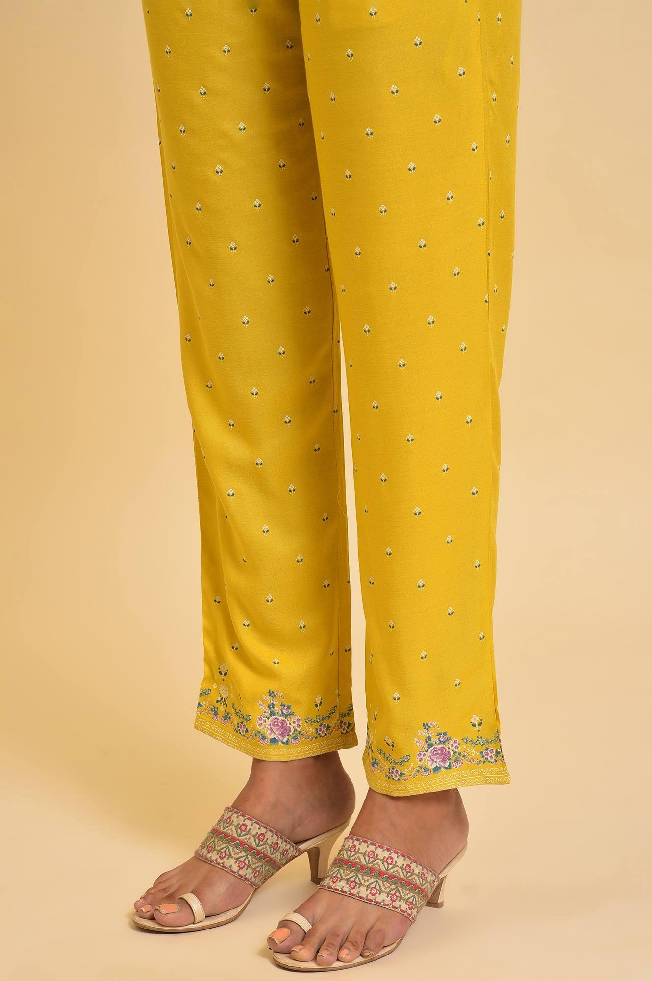 Yellow Glitter Printed Festive kurta, Pants & Dupatta Set - wforwoman