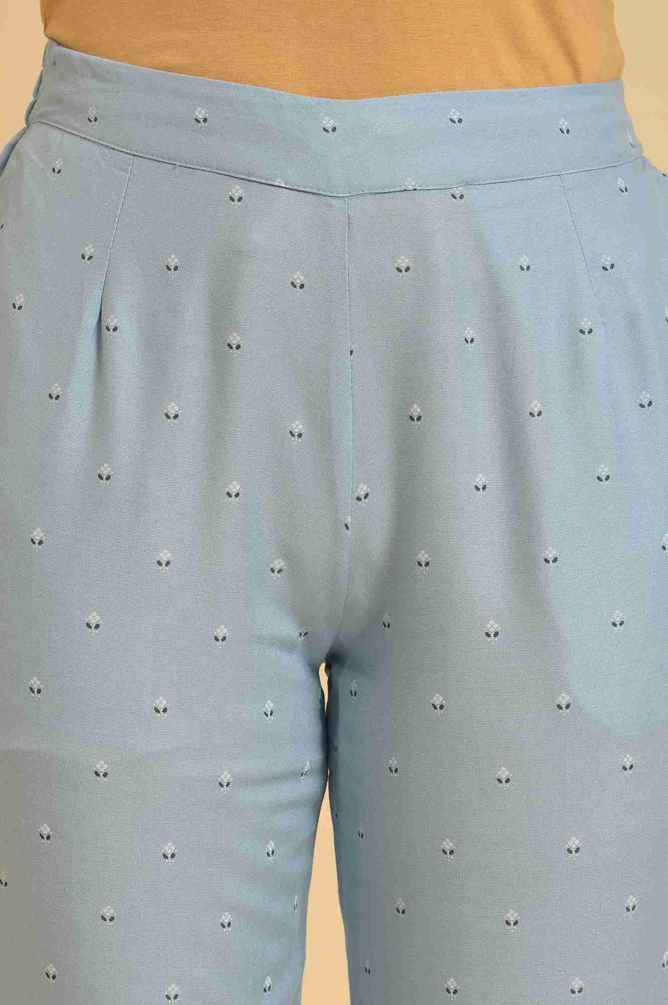 Blue Embellished kurta, Pants & Dupatta Set - wforwoman