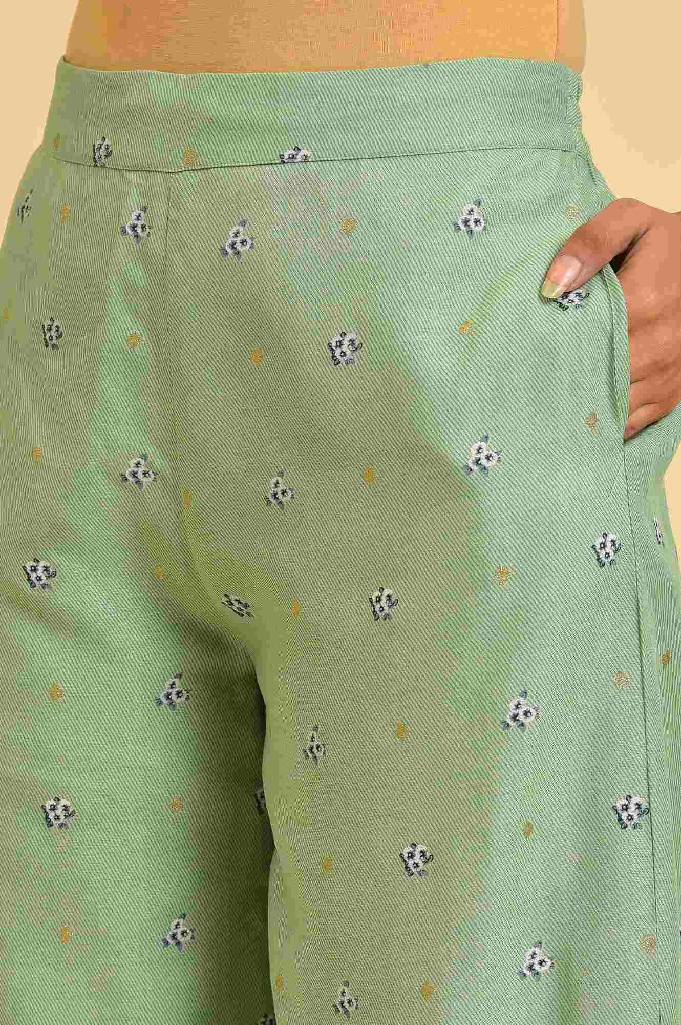 Light Green Printed kurta, Parallel Pants & Dupatta Set - wforwoman