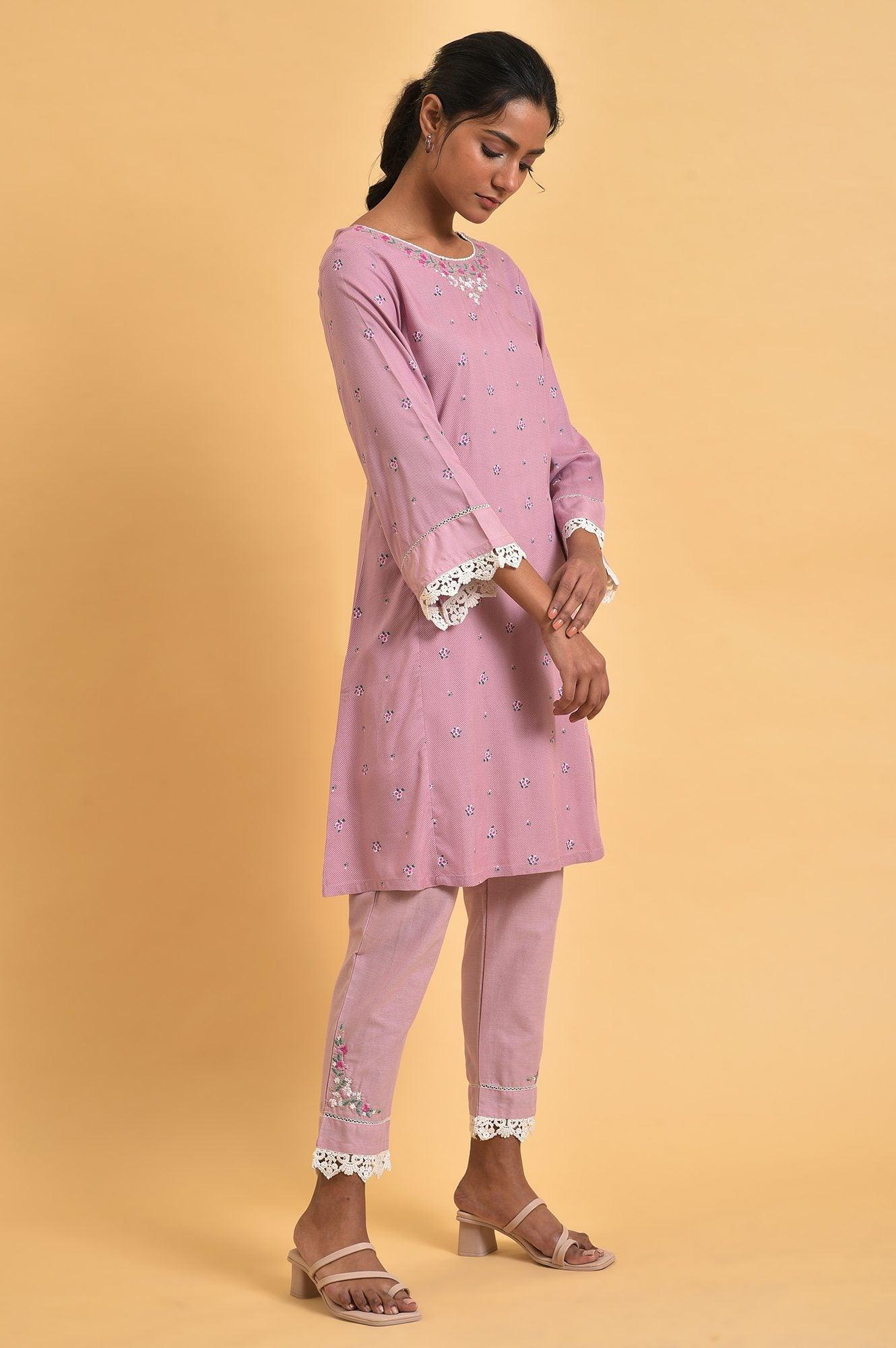 Light Purple Short kurta Set - wforwoman