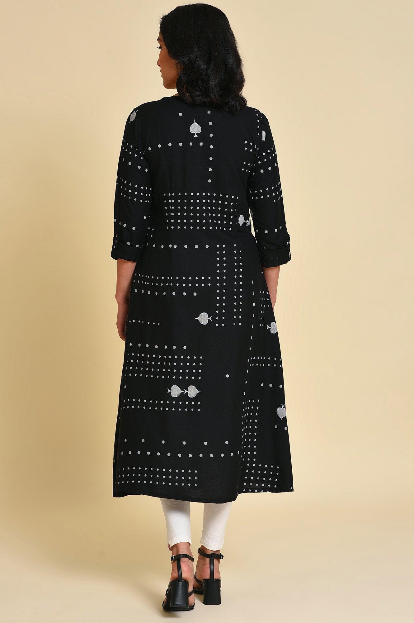 Black Spade Print kurta Set - wforwoman