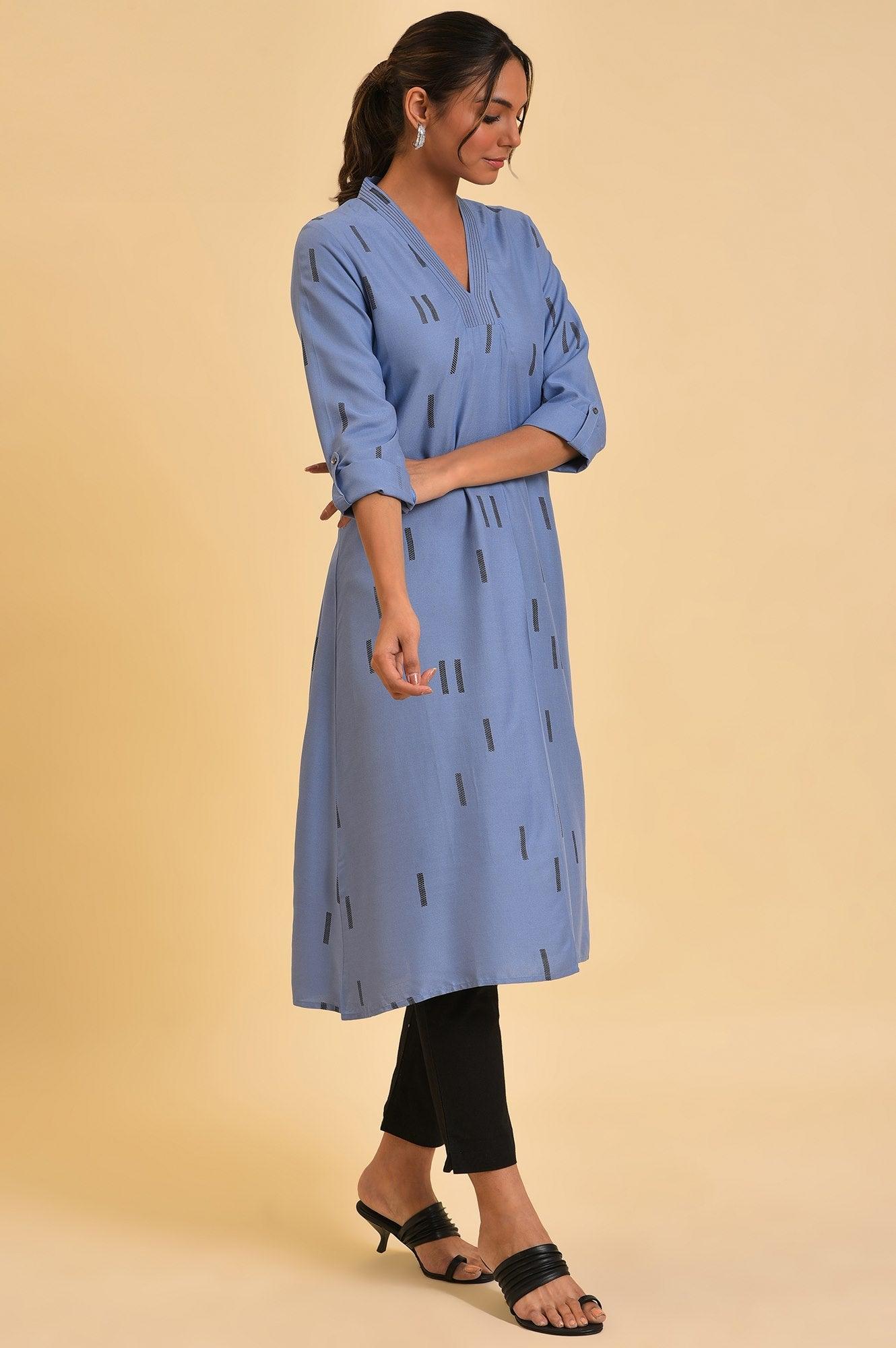 Blue Geometric Print kurta & Pants Set - wforwoman