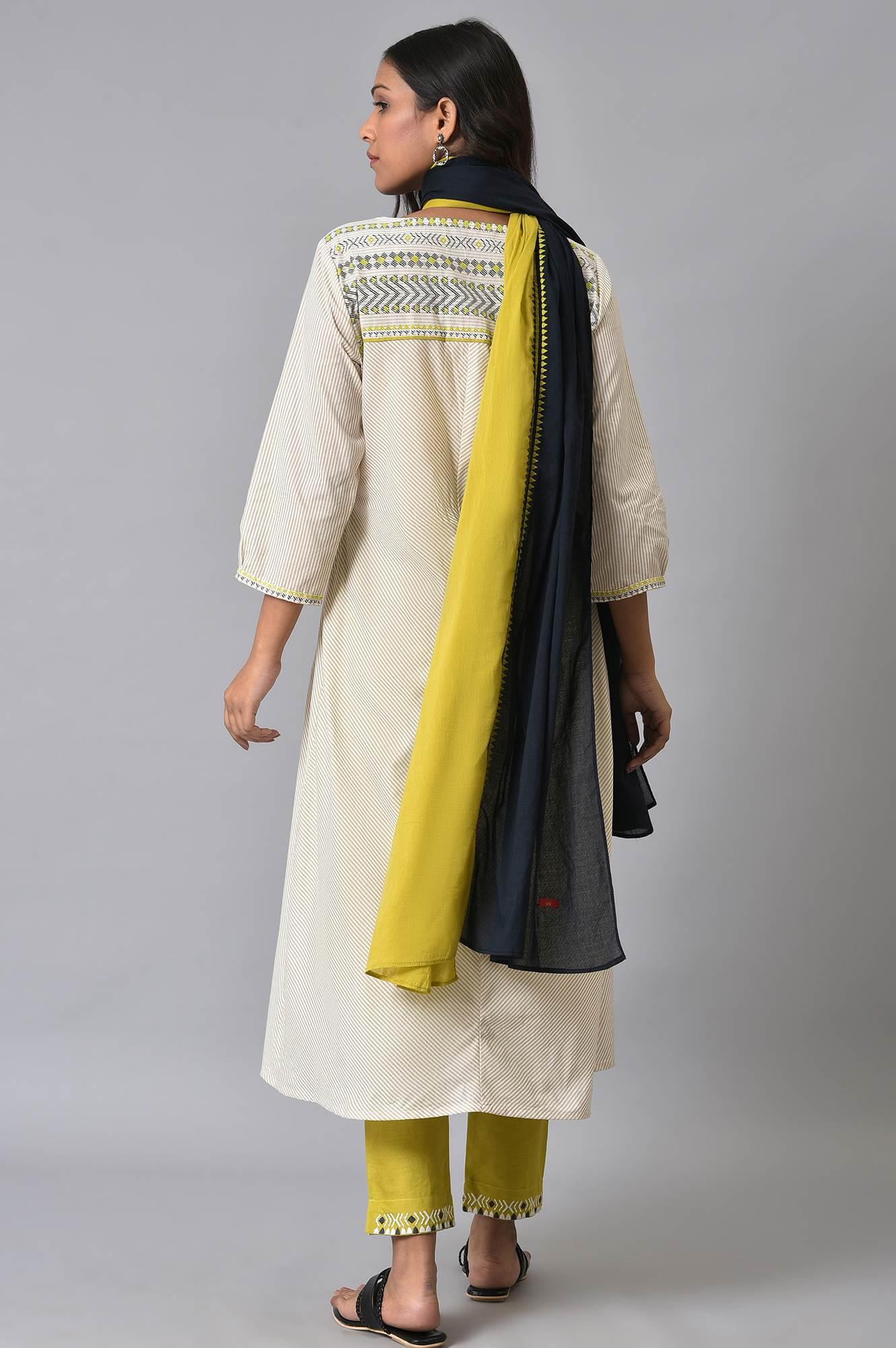 Ecru Prined kurta Set - wforwoman