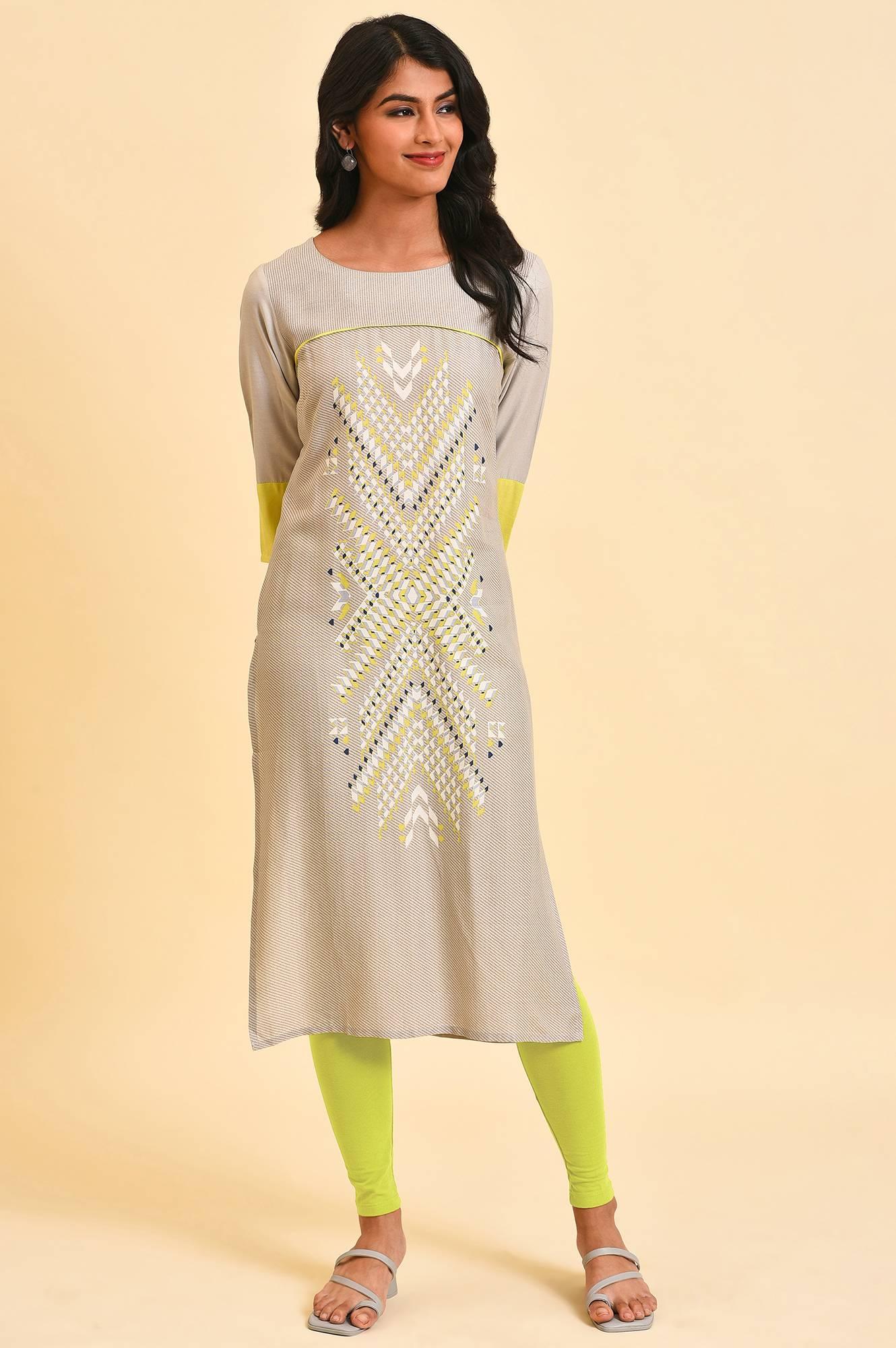 Grey Printed Straight kurta Set - wforwoman