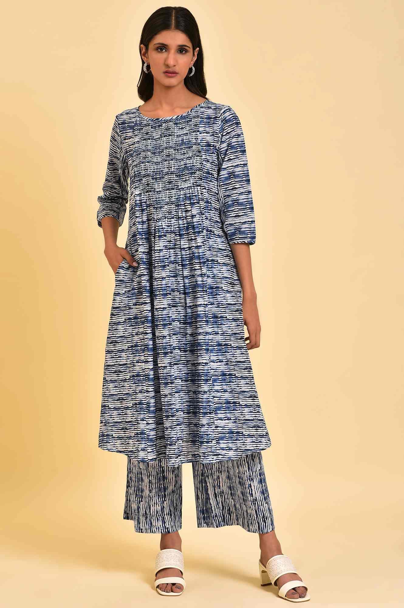 Blue Printed Contemporary Co-Ord Set - wforwoman