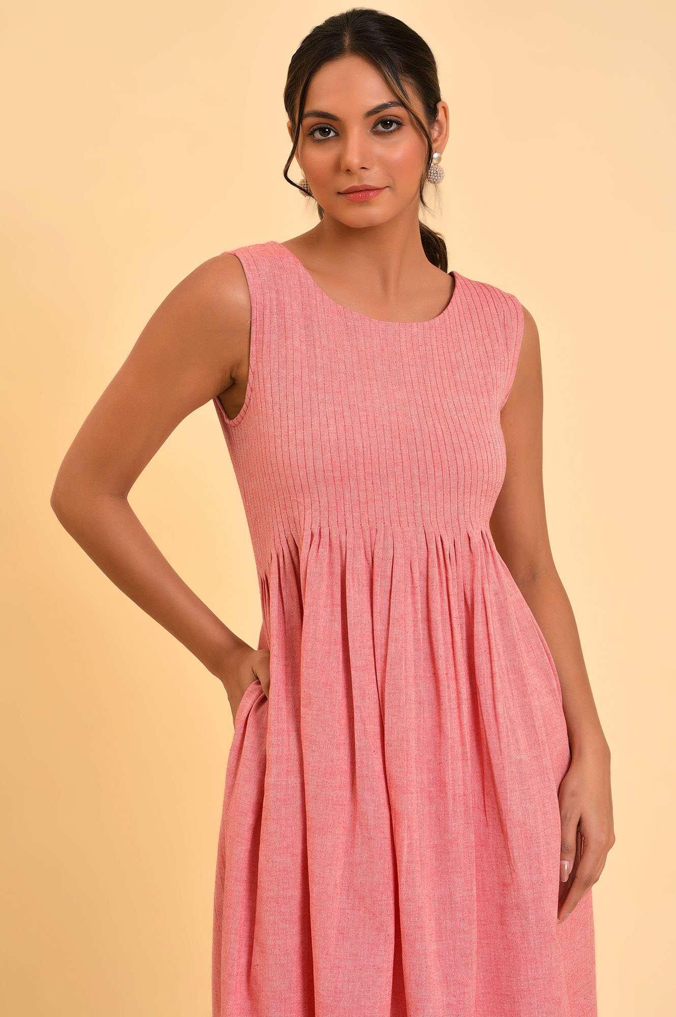 Red Cotton Pleated Sleeveless kurta & Pants Co-Ord Set - wforwoman