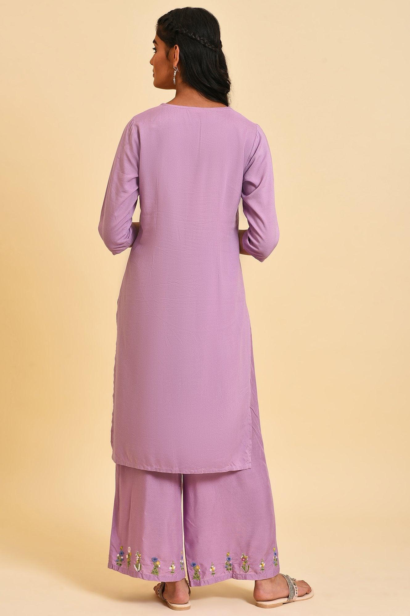 Ligh Purple Embroidered kurta Set - wforwoman
