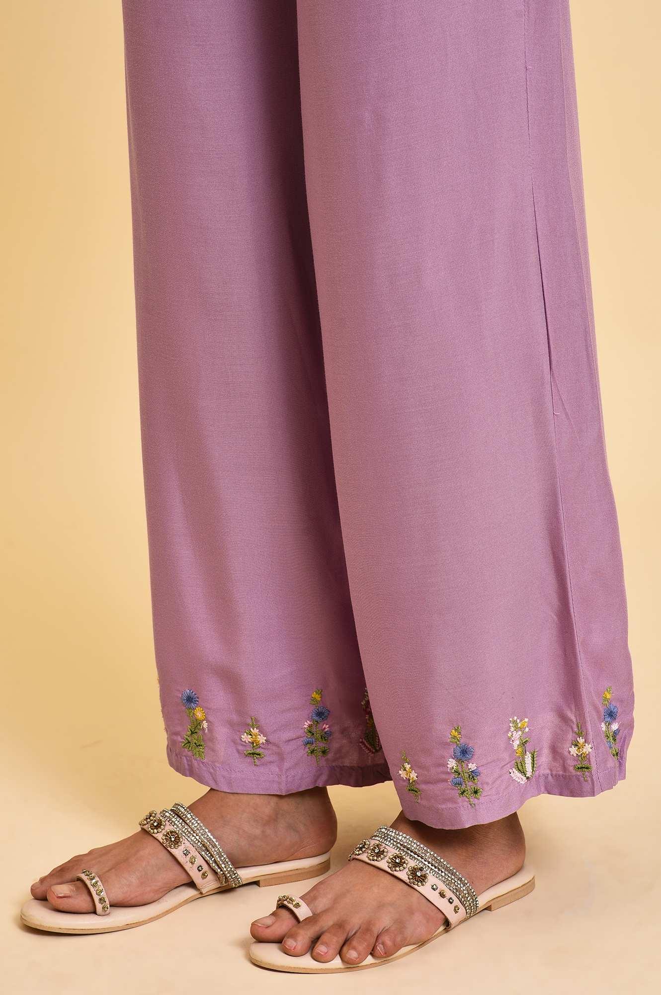 Ligh Purple Embroidered kurta Set - wforwoman