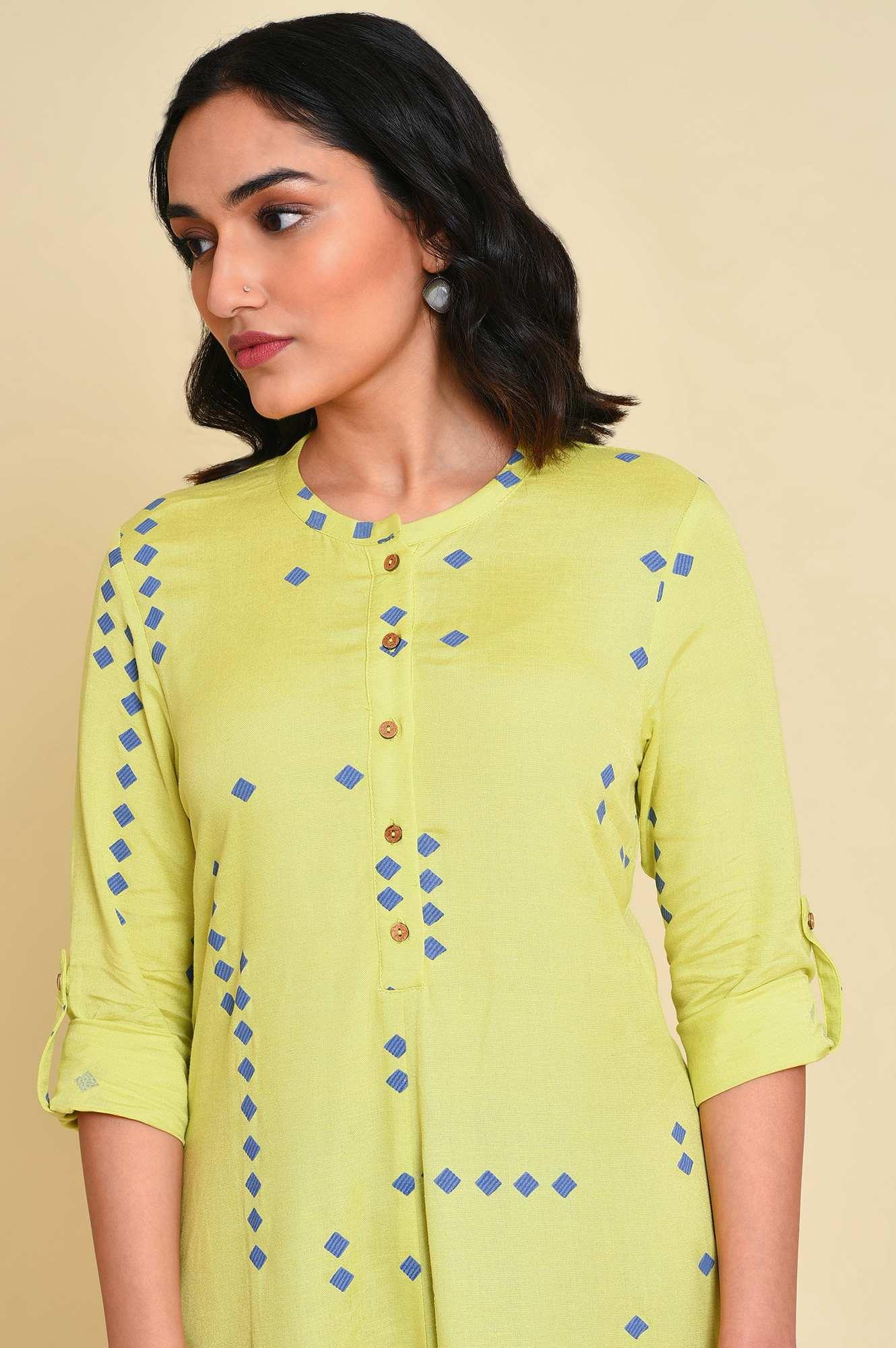 Green Asymmetrical kurta Set - wforwoman