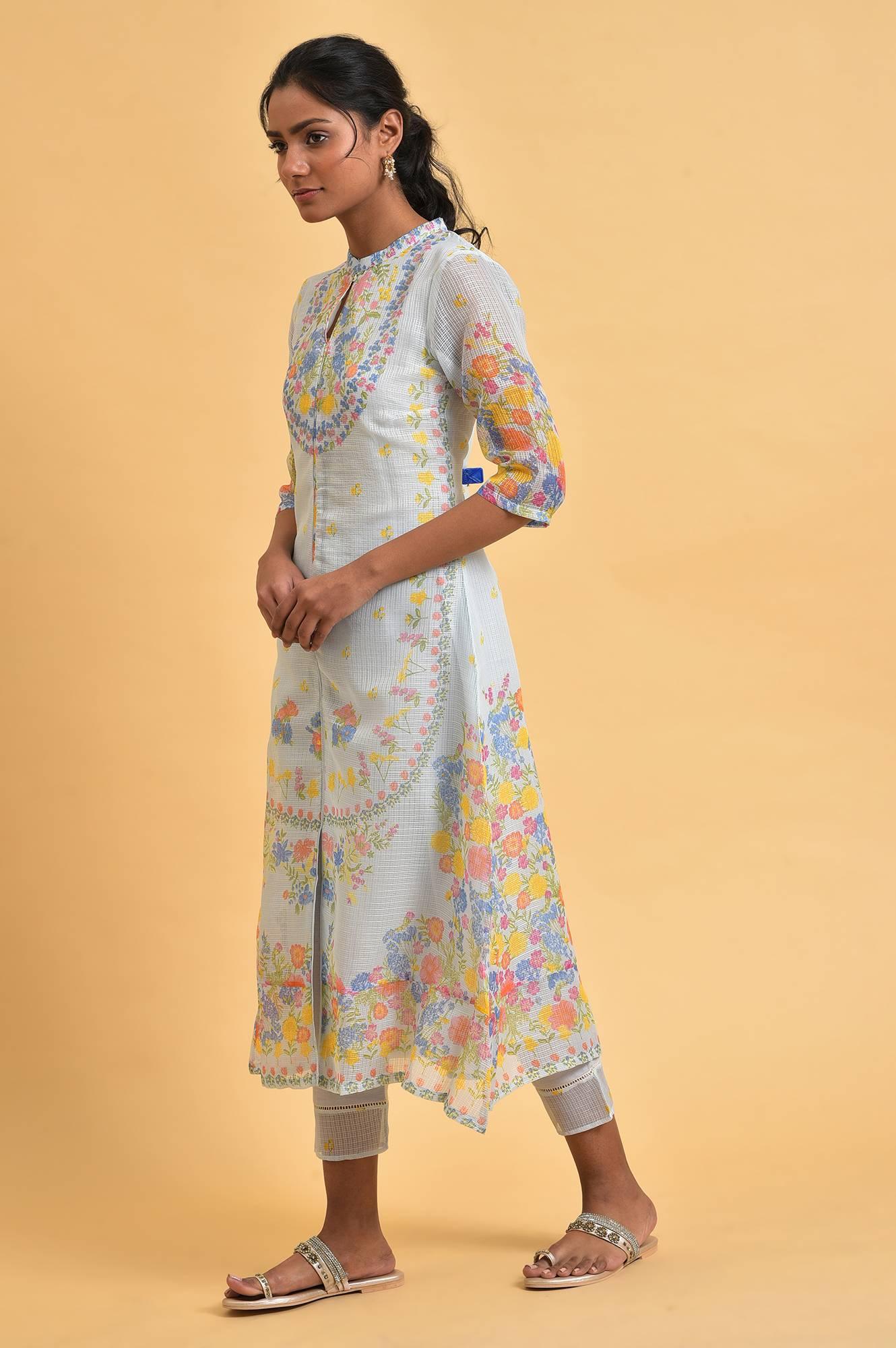 Light Blue Printed Kota kurta Set - wforwoman