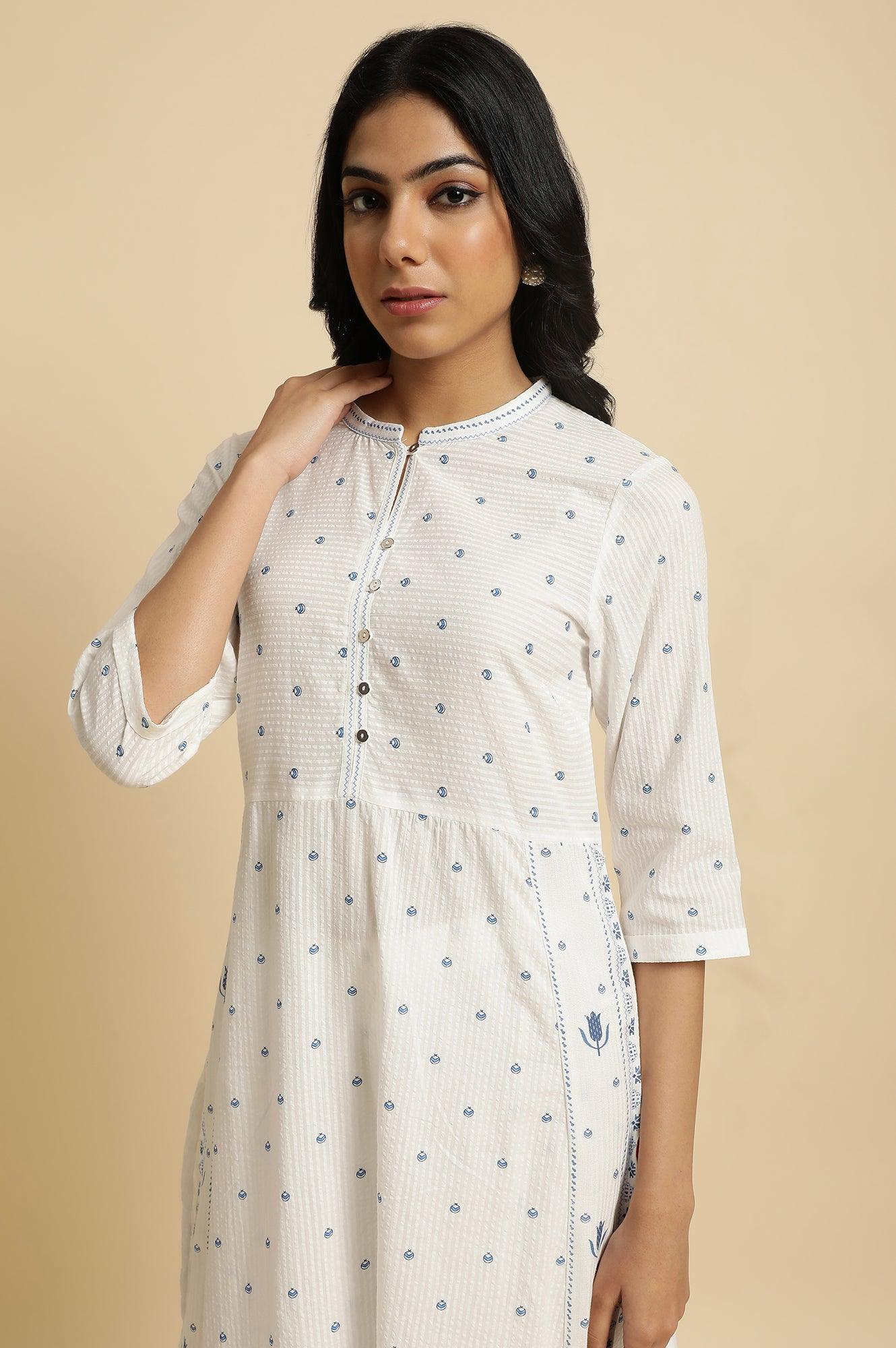 White Printed Summer kurta Co-Ord Set - wforwoman