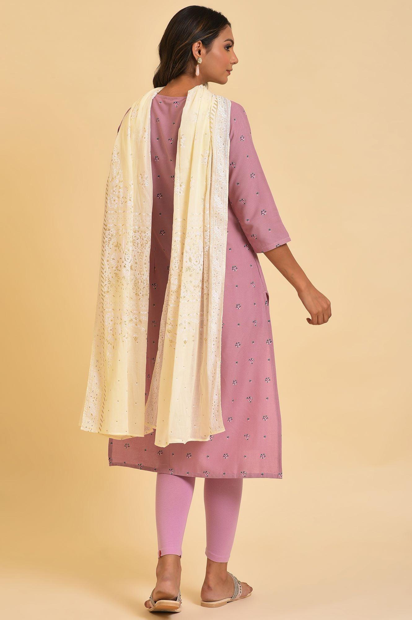 Light Purple Printed kurta, Tights & Dupatta Set - wforwoman