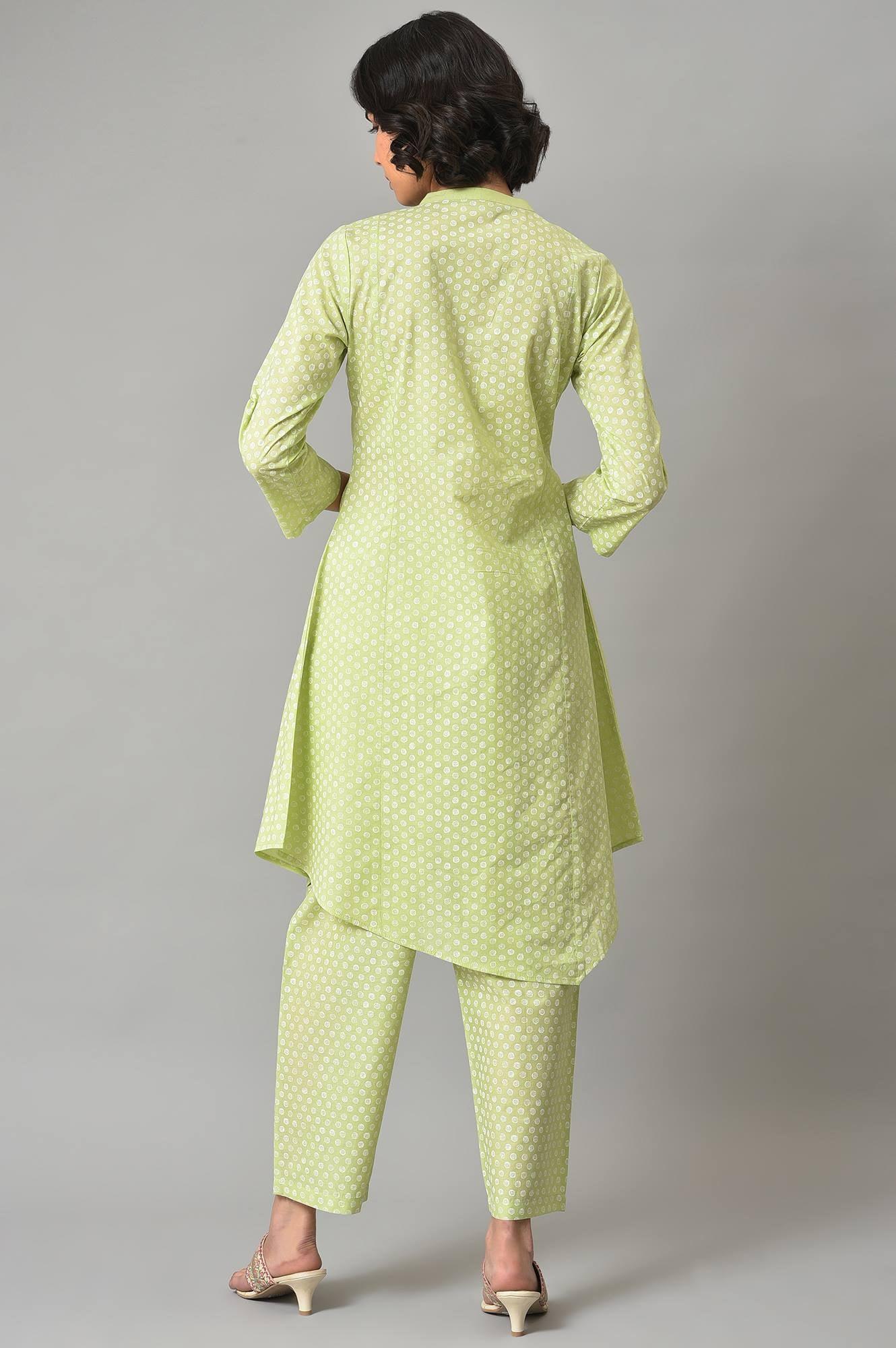 Pistachio Green Embroidered kurta And Pants Co-Ord Set - wforwoman