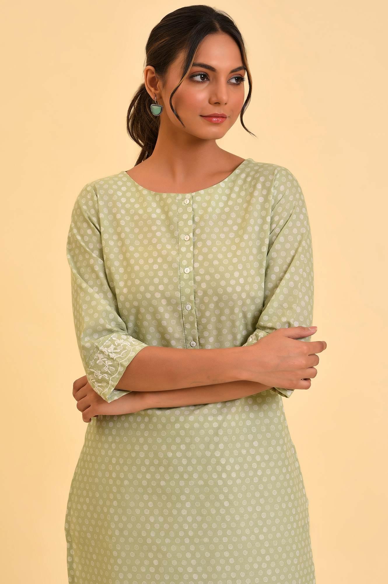 Light Green Printed kurta & Pants Co-Ord Set - wforwoman