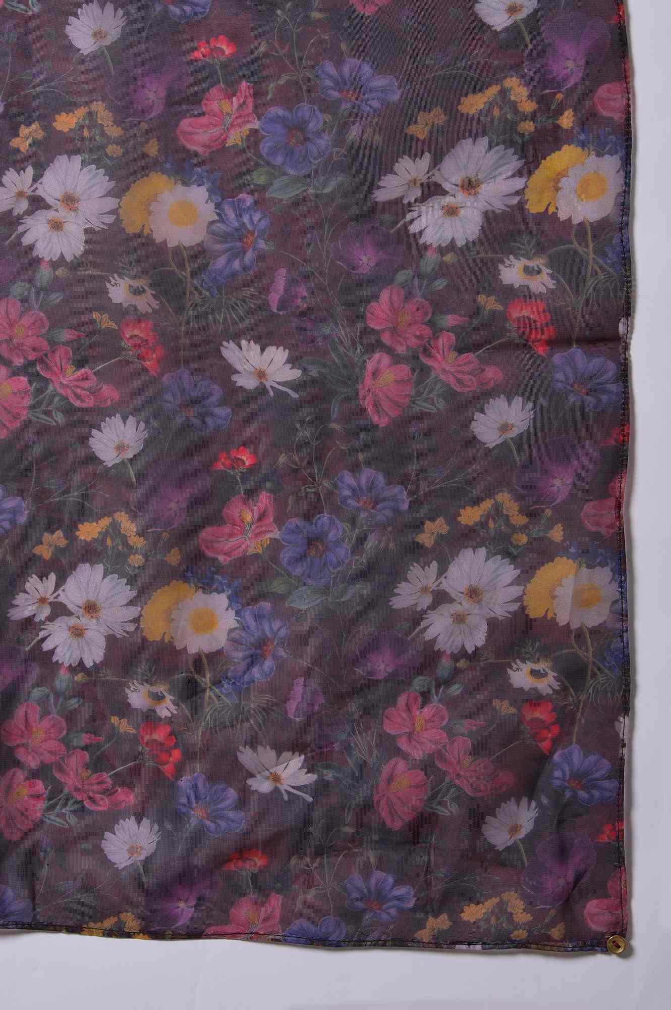 Dark Red Floral Print kurta With Straight Pants And Organza Dupatta - wforwoman