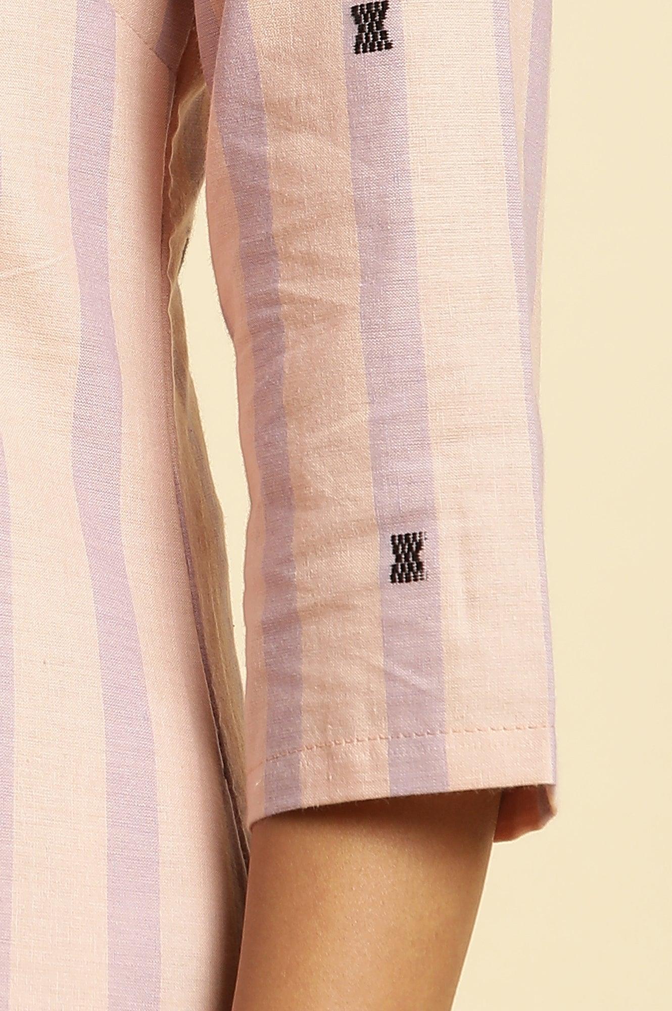 Pink And Purple Stripe Cotton Kurta And Pants Co-Ord Set - wforwoman