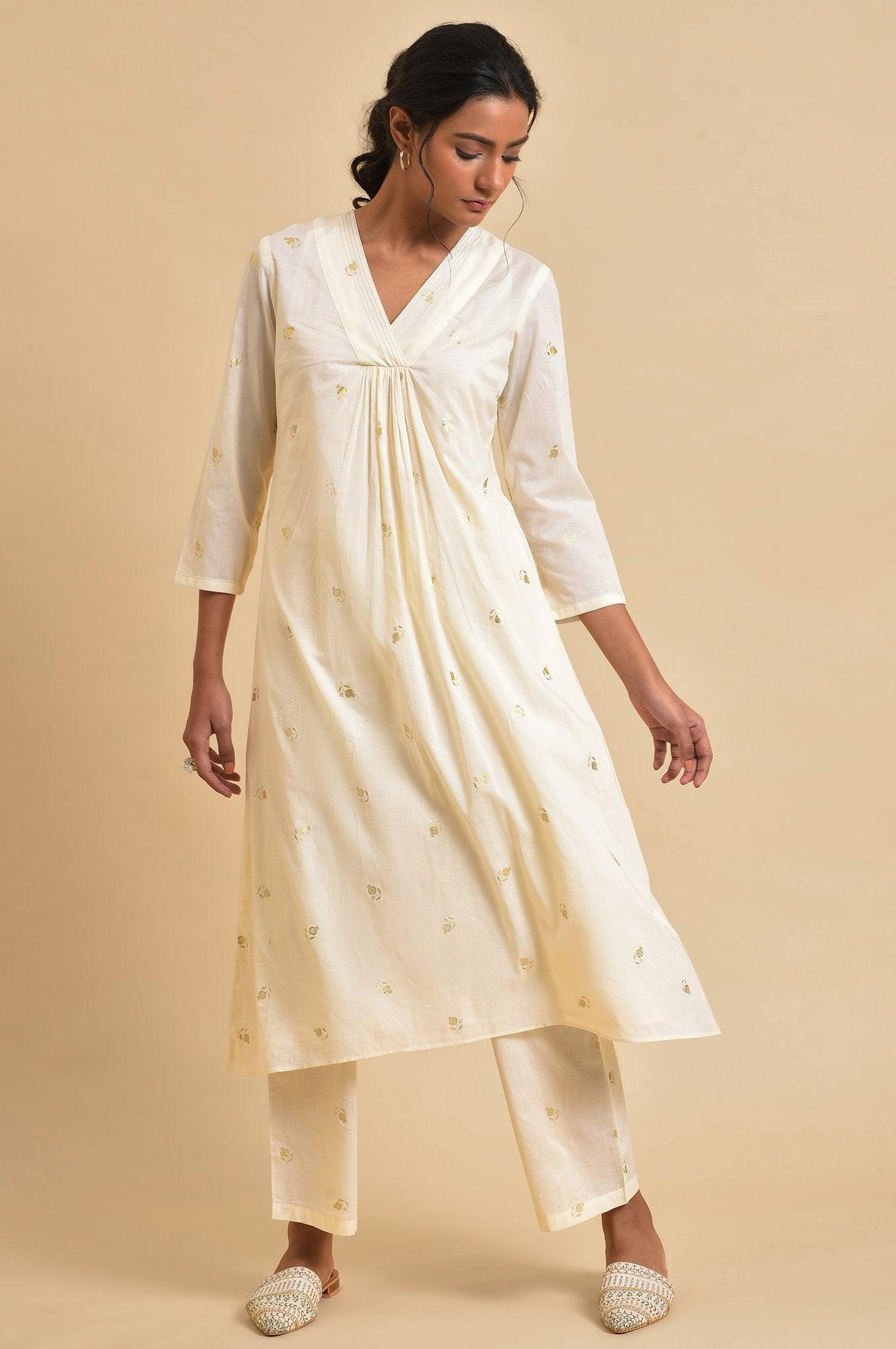 Ecru Anaar Print kurta Set With Inner - wforwoman