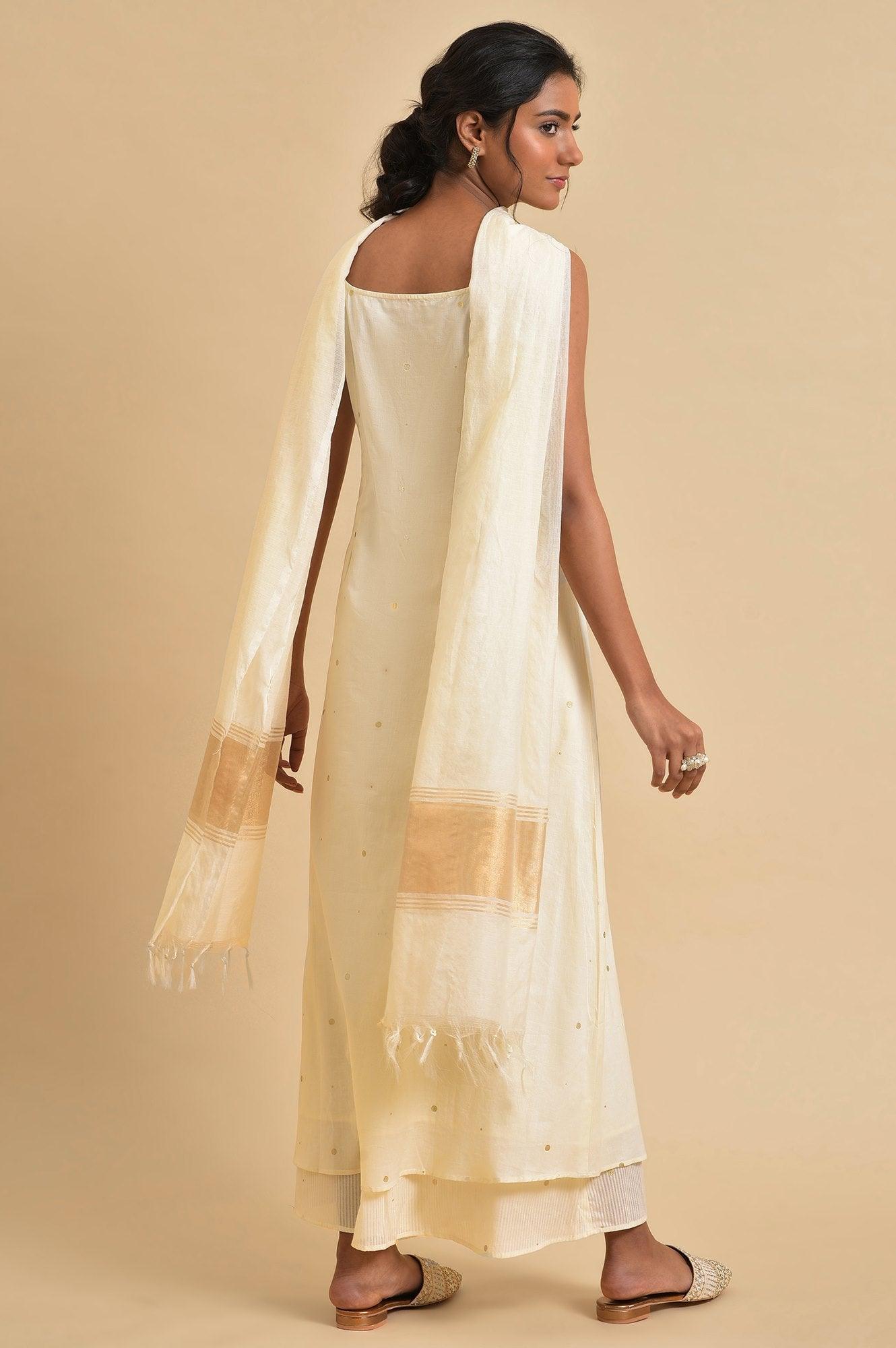 Ecru Slip kurta Set With Inner - wforwoman