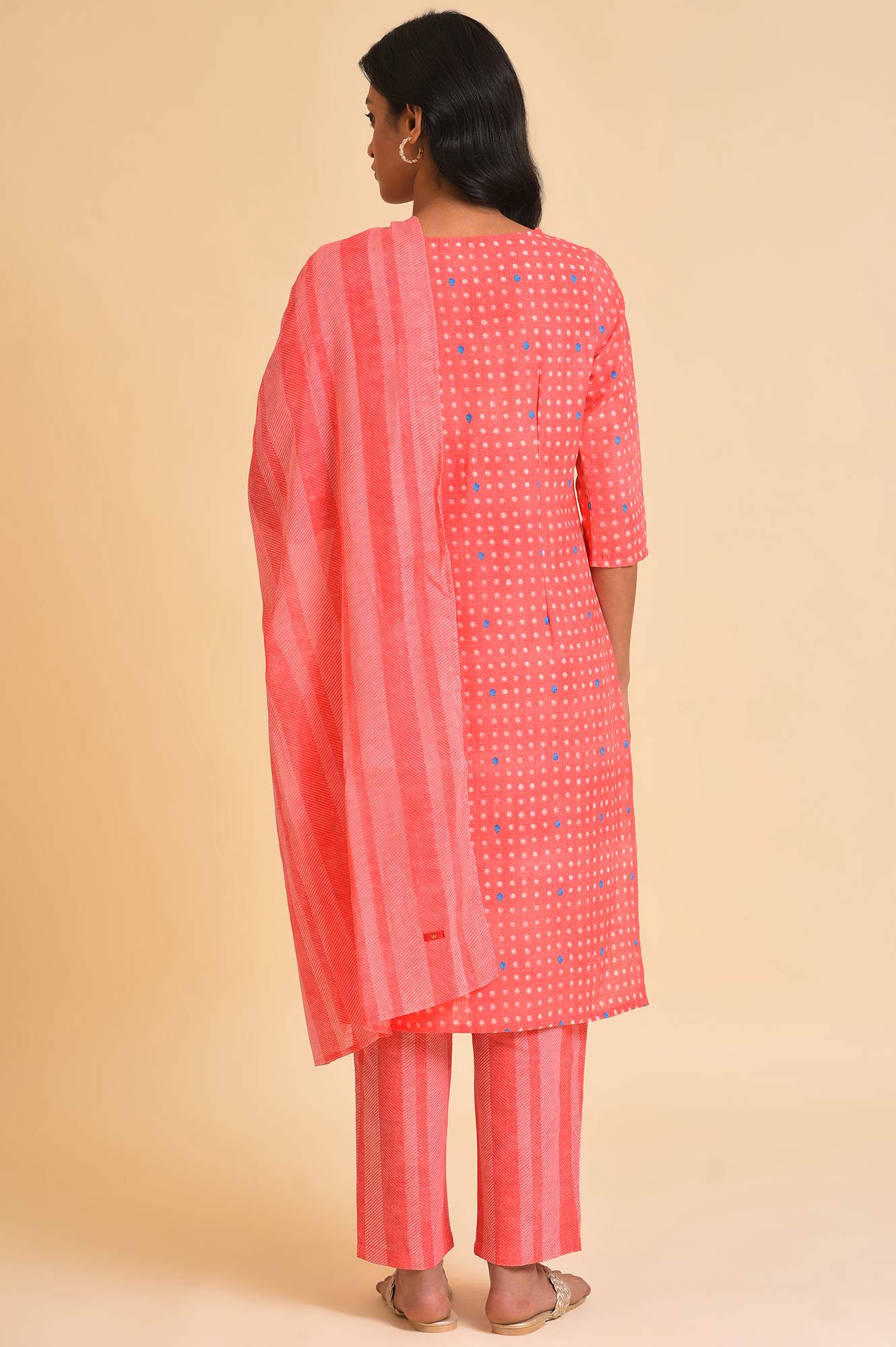 Light Red Printed Kurta, Pants & Dupatta Co-Ord Set - wforwoman