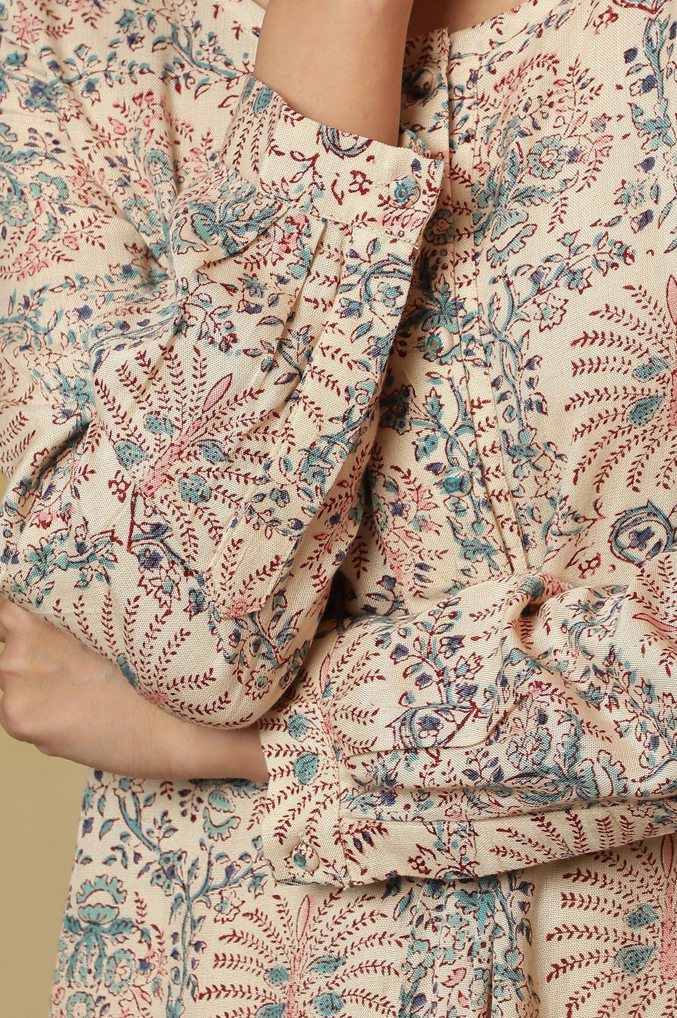 Pale Yellow Block Print Round Neck Top - wforwoman