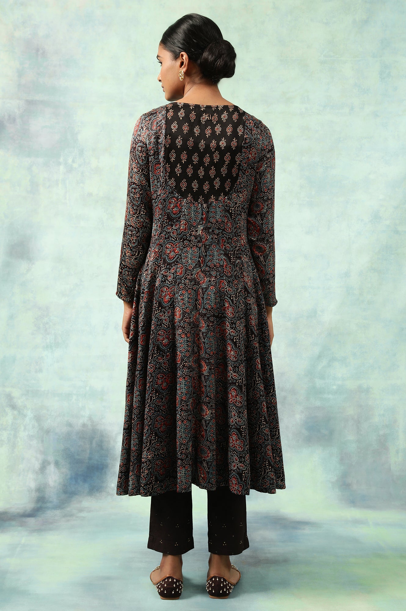 Dark Green Hand Block Print Flared kurta