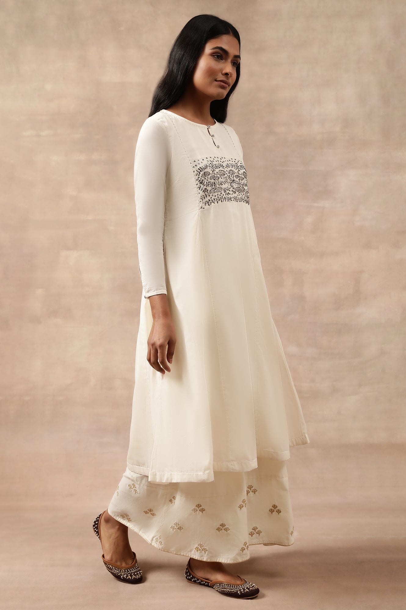 Ecru Cotton Voile Zardozi kurta