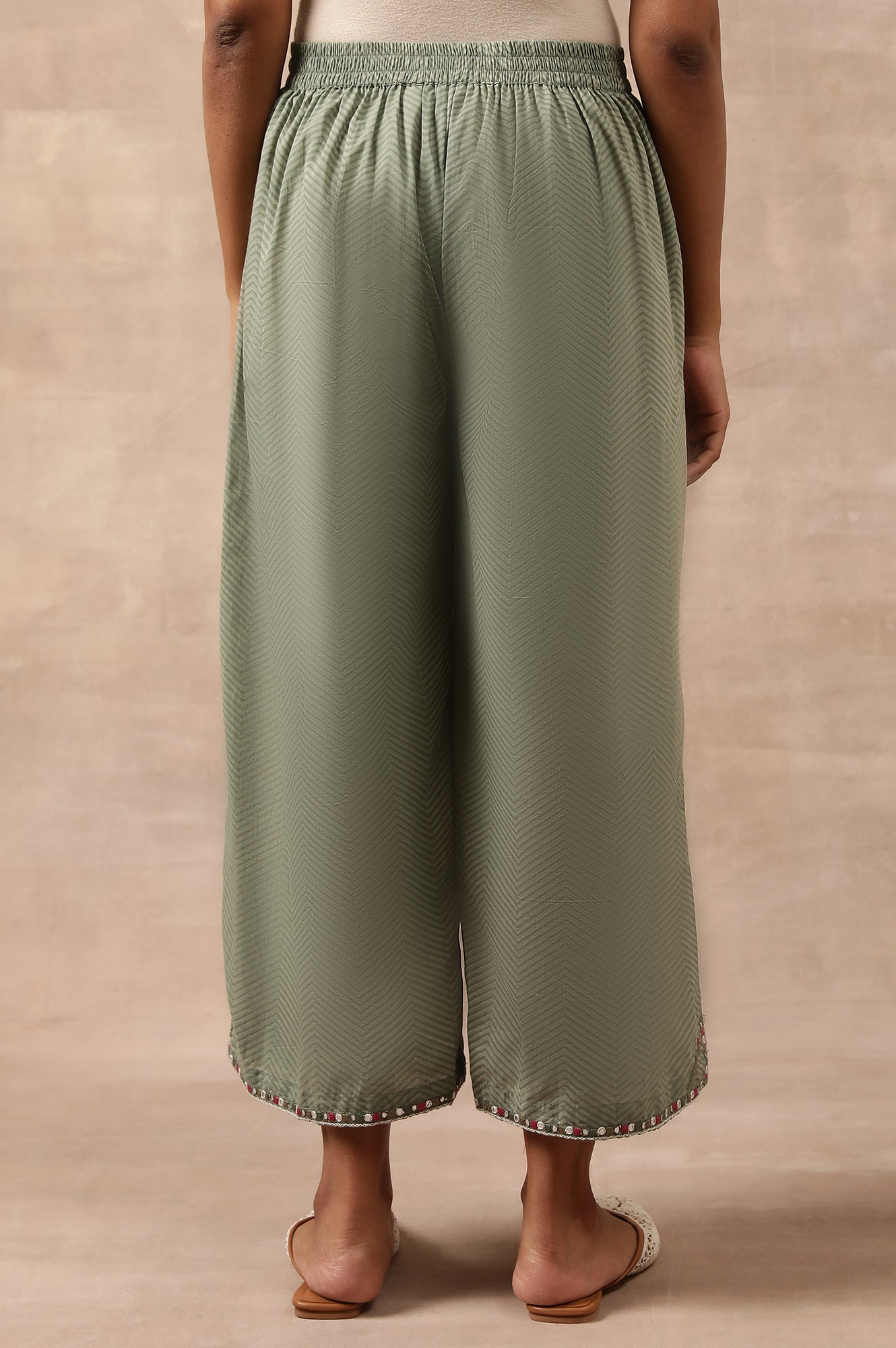 Olive Green Chevron Print Parallel Pants
