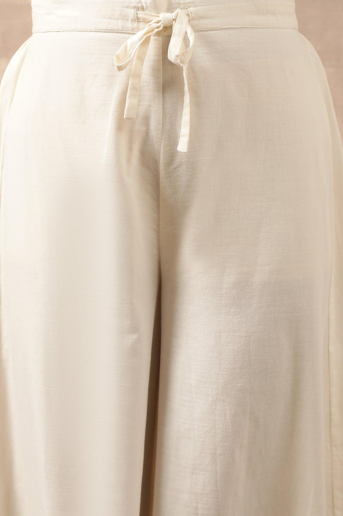 Ecru Solid Flared Pants - wforwoman