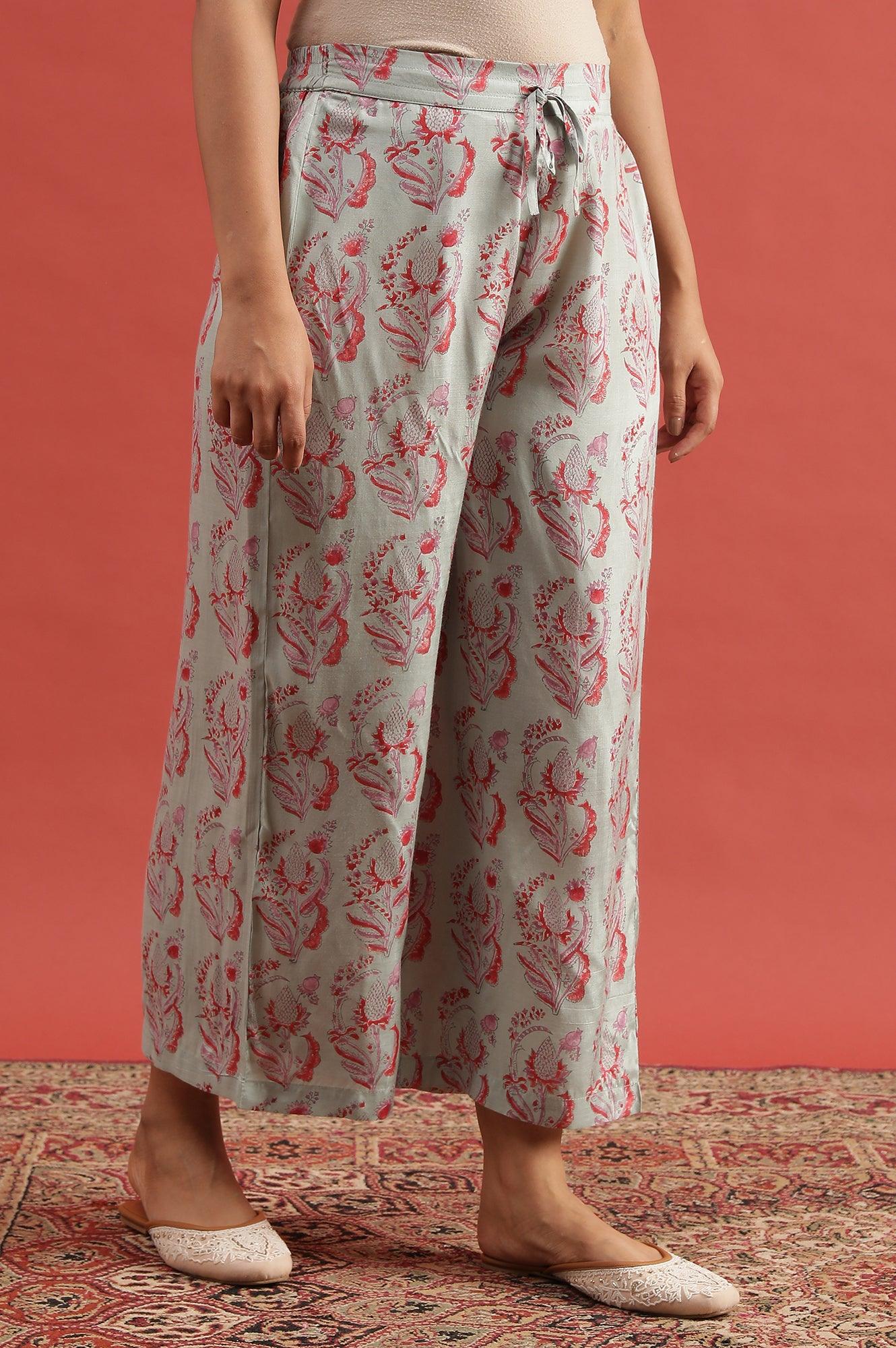 Smoke Green Printed Parallel Pants - wforwoman