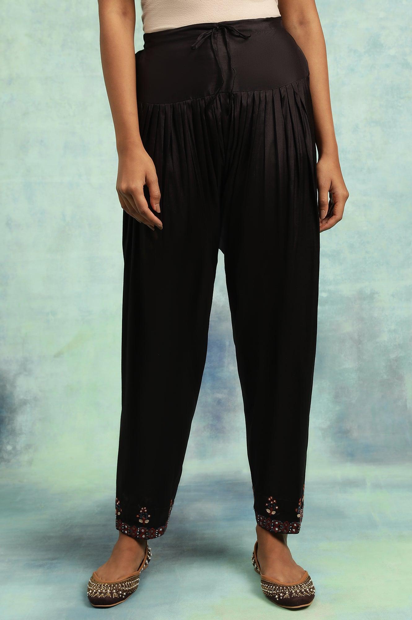 Cofee Brown Solid Salwar With Mirror Work Embroidery At Hem - wforwoman