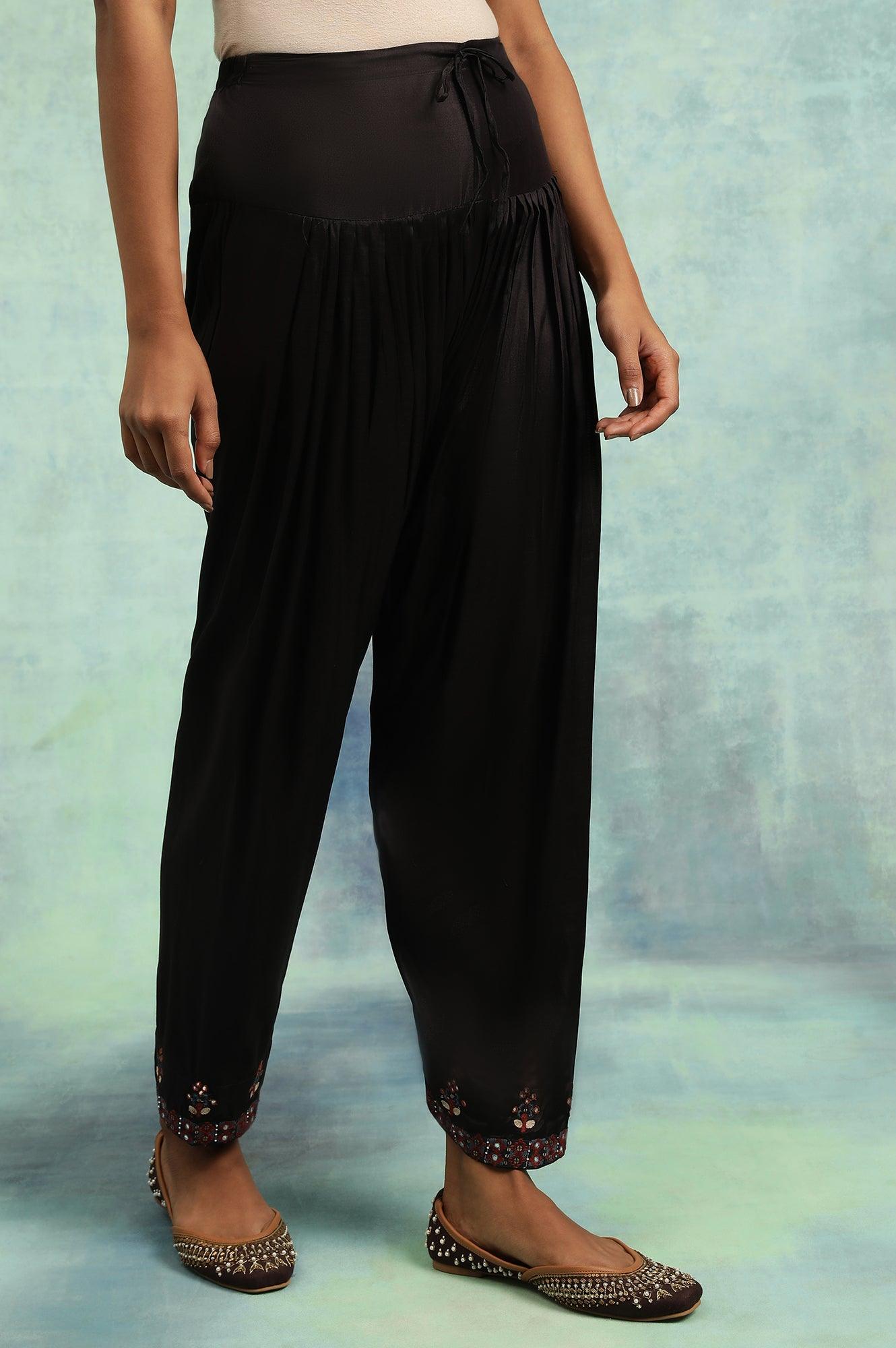 Cofee Brown Solid Salwar With Mirror Work Embroidery At Hem - wforwoman