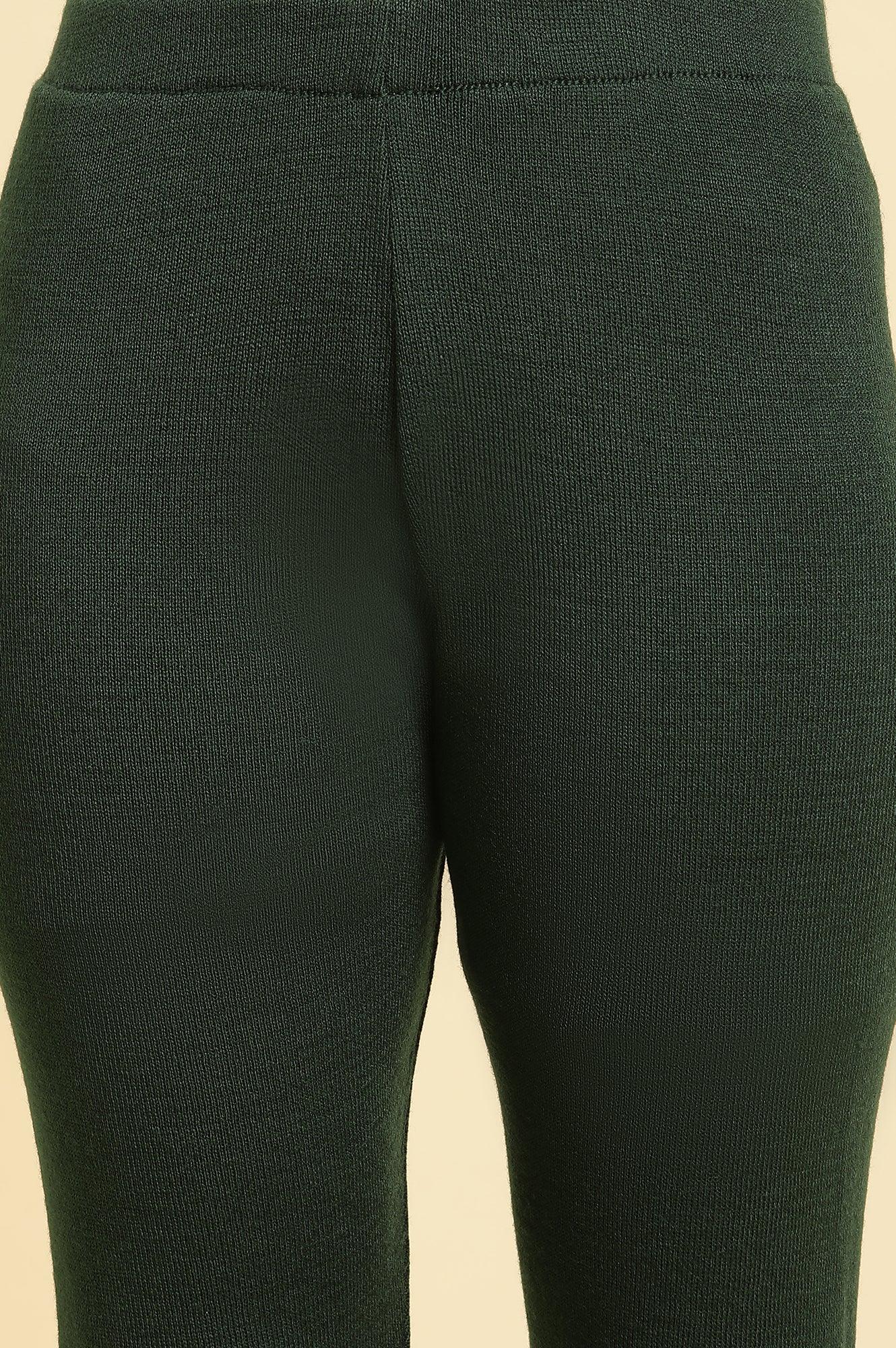 Black Paisley Embroidered Winter Flared Kurta And Tights Set - wforwoman