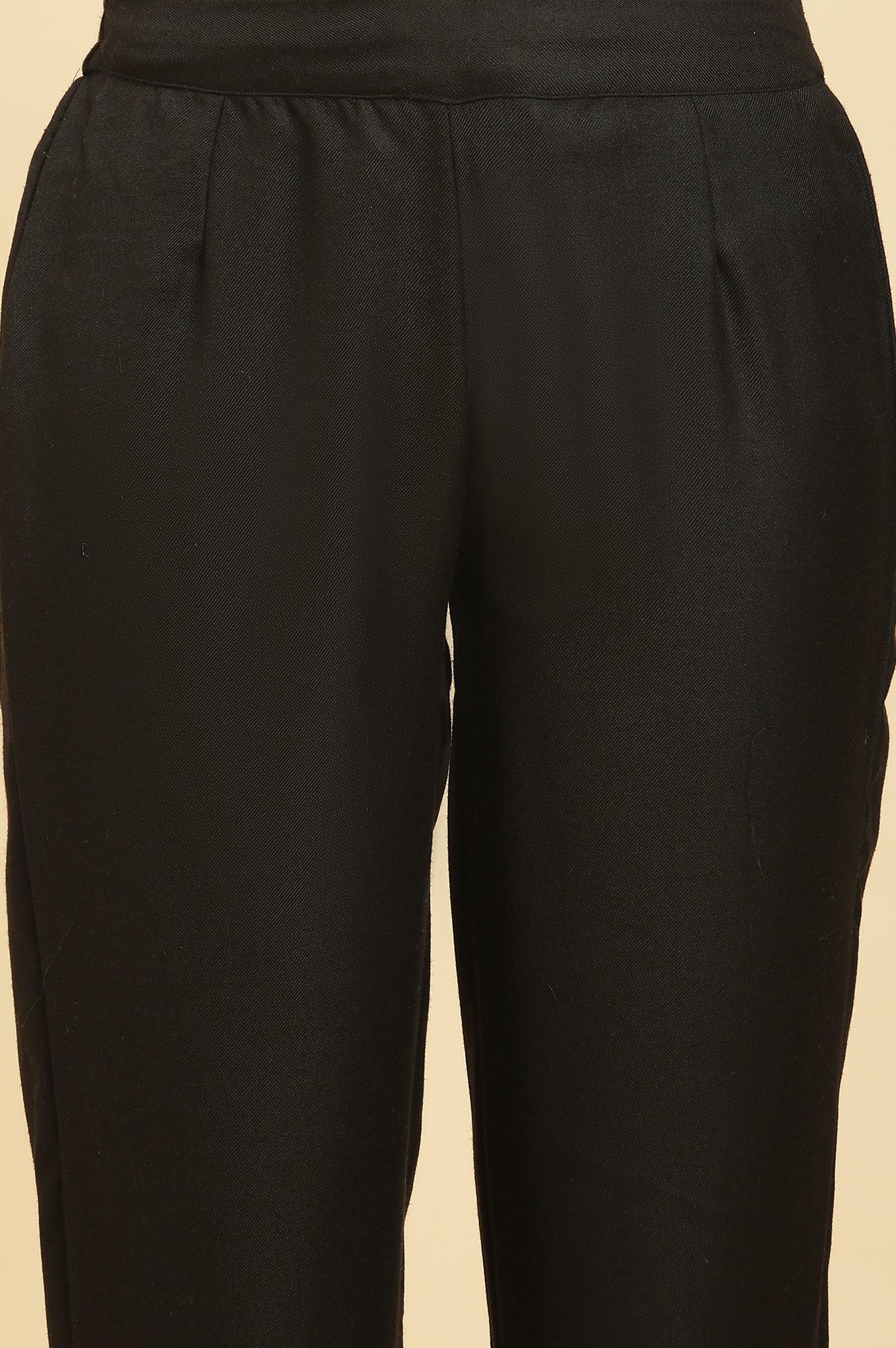 Black Printed Acrylic Kurta, Pants And Shawl Set - wforwoman