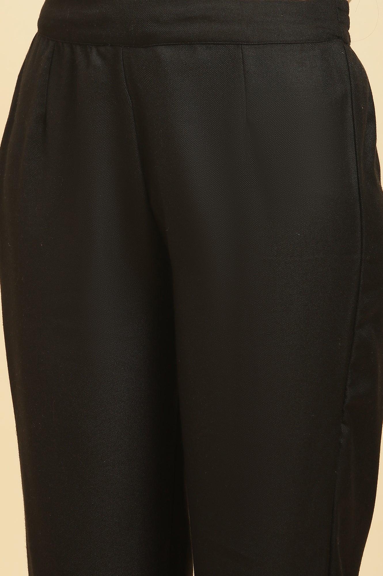 Black Printed Acrylic Kurta, Pants And Shawl Set - wforwoman