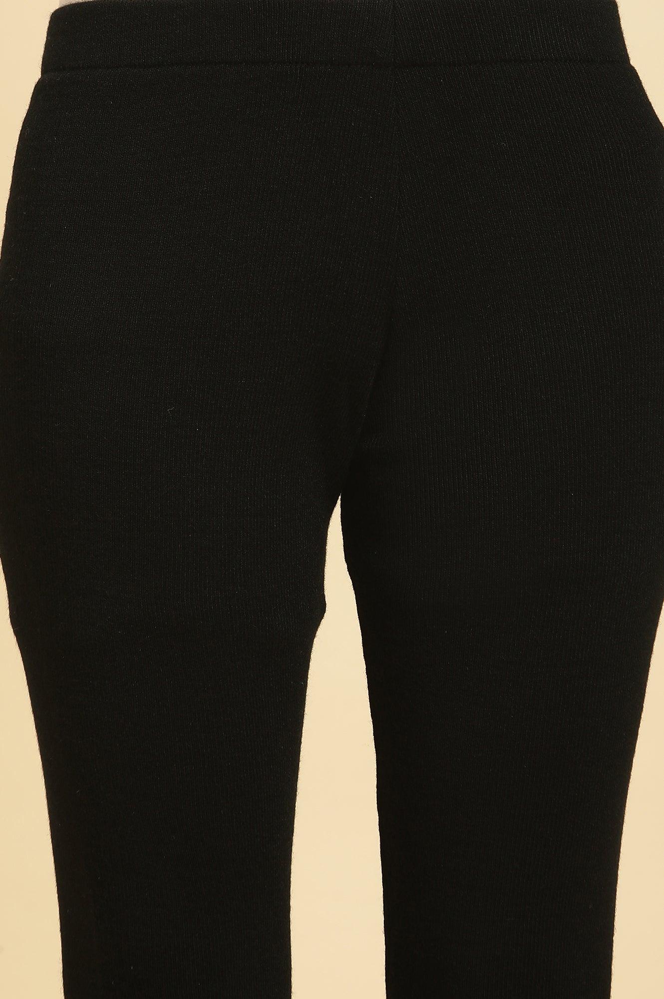 Black Paisley Printed Winter Kurta And Tights Set - wforwoman