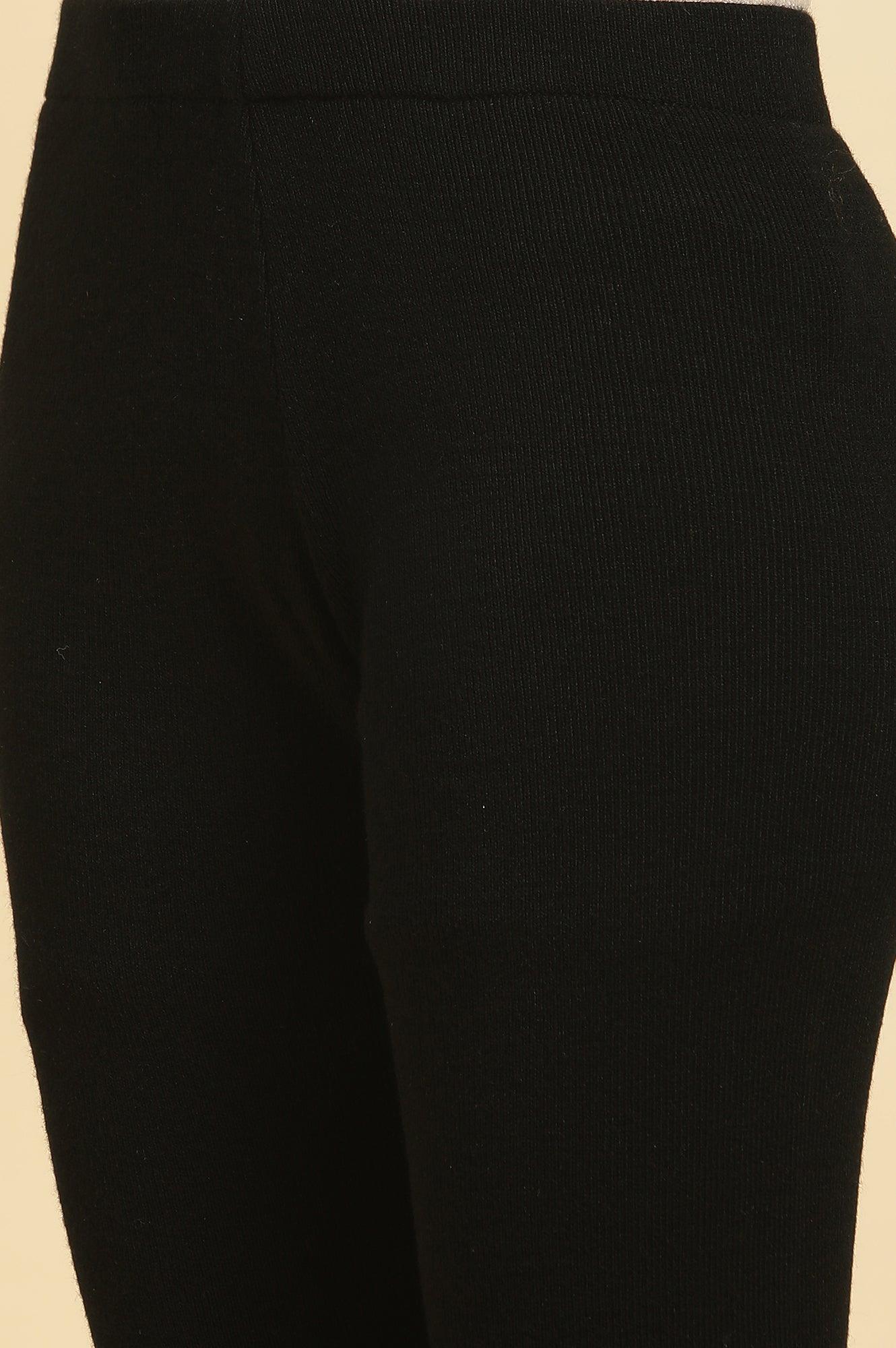 Black Paisley Printed Winter Kurta And Tights Set - wforwoman