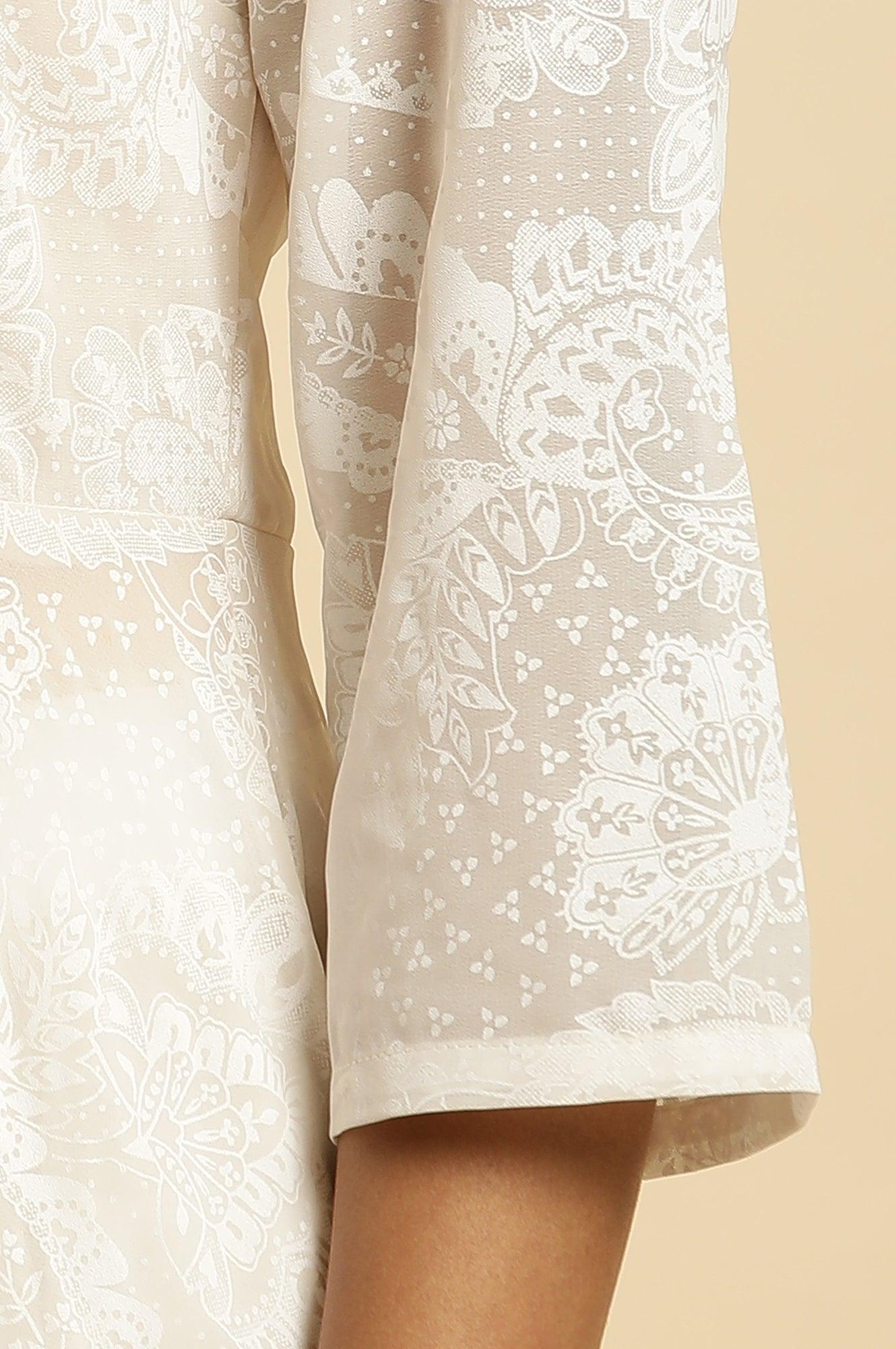 White Printed Flared Kurta And Pants Set - wforwoman