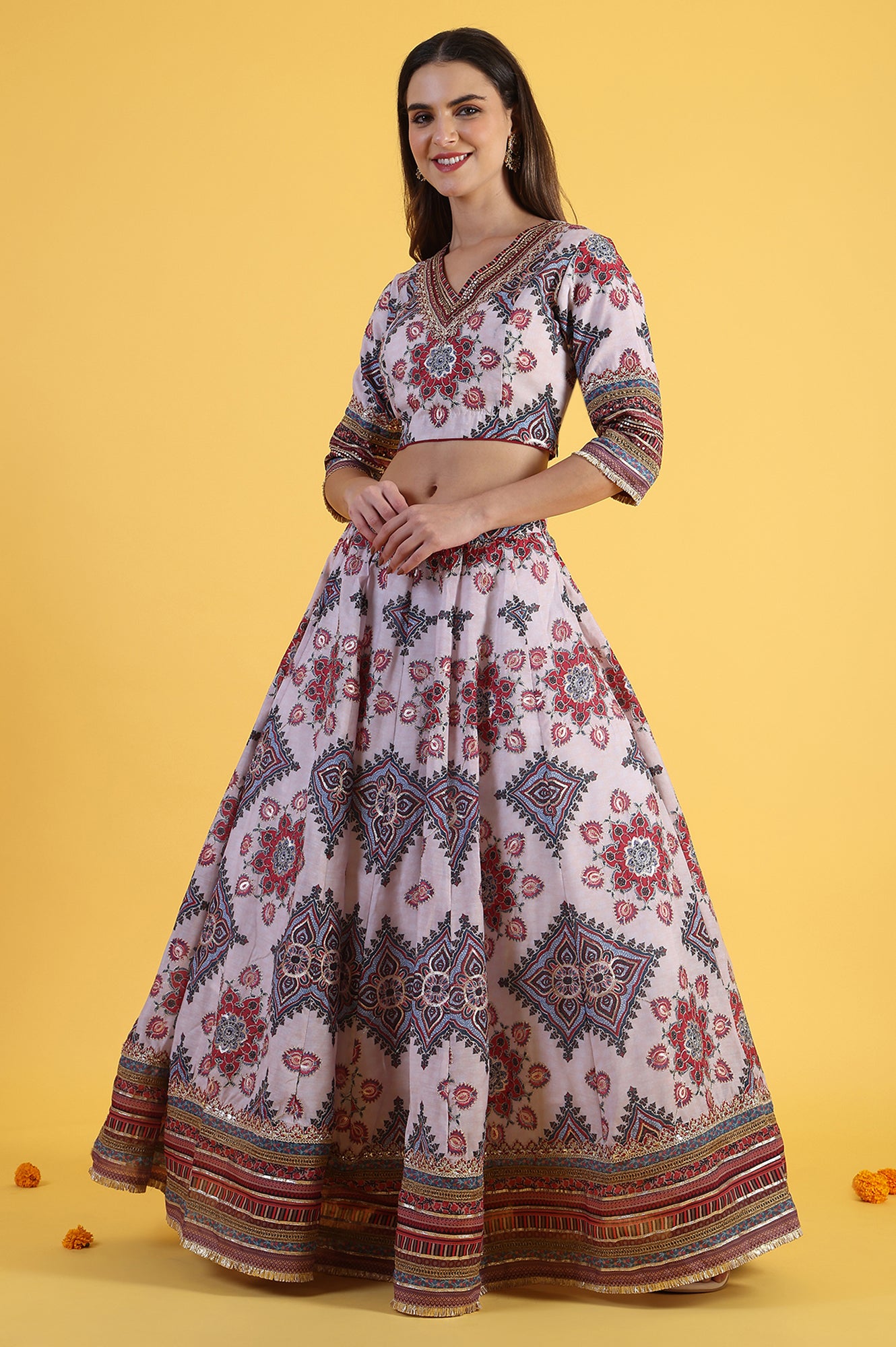 White Embroidered Beads Straight Blouse Top & Skirt with Dupatta Set