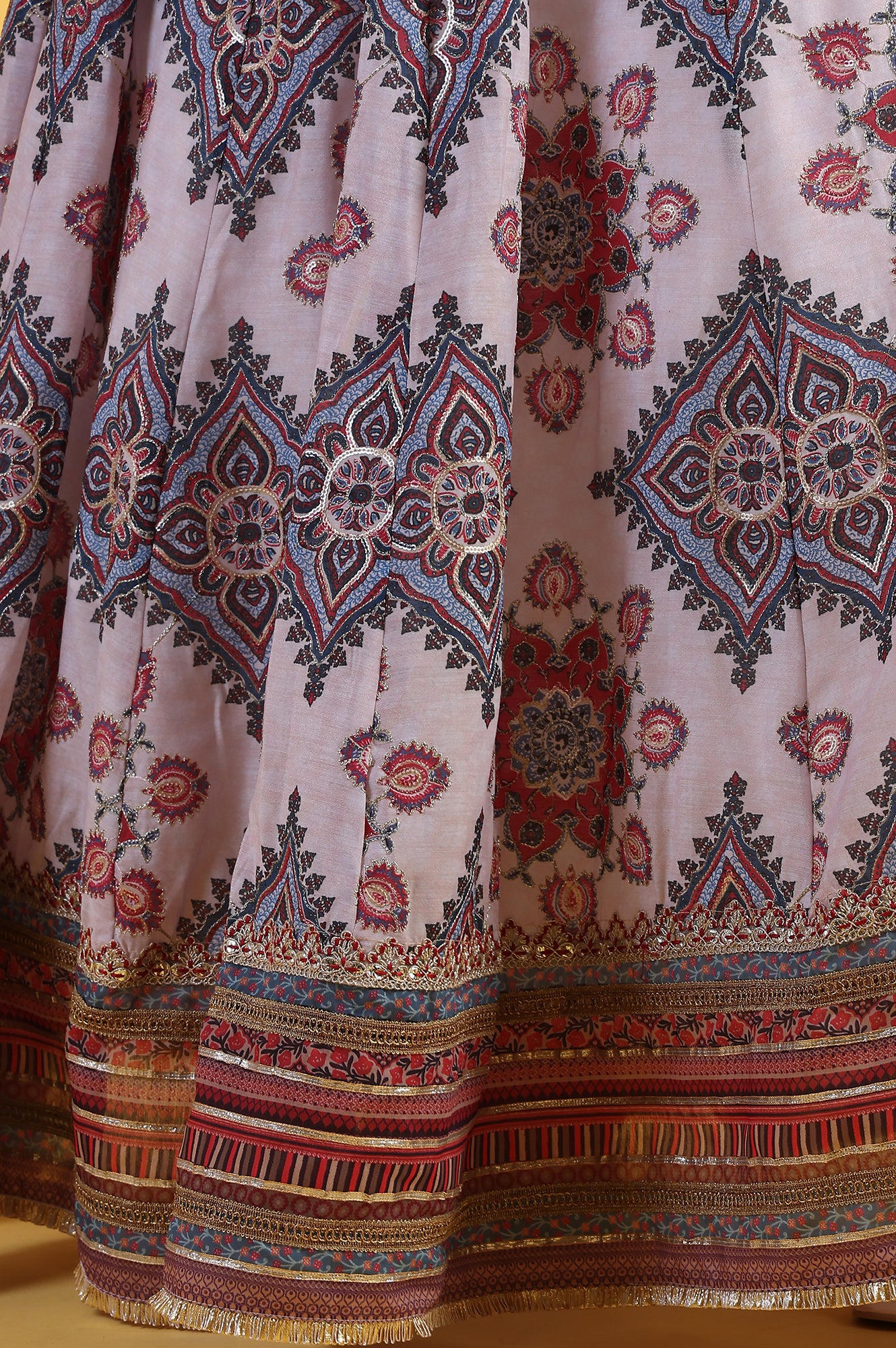 White Embroidered Beads Straight Blouse Top & Skirt with Dupatta Set