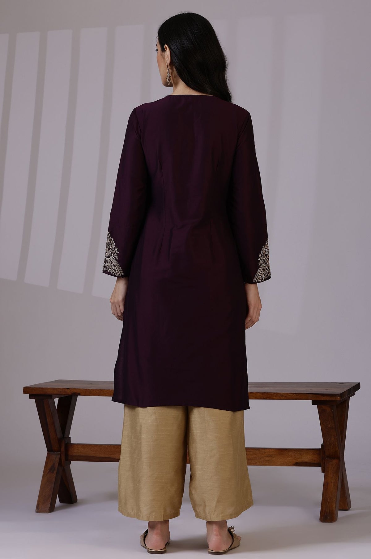 Burgundy Zari Embroidered Straight Kurta