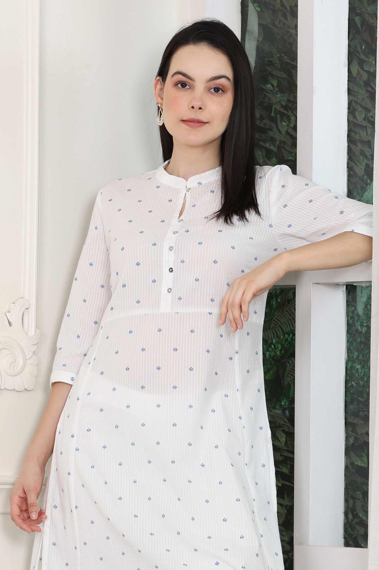 White Printed Pure Cotton Soft & Breathable Straight Kurta - wforwoman