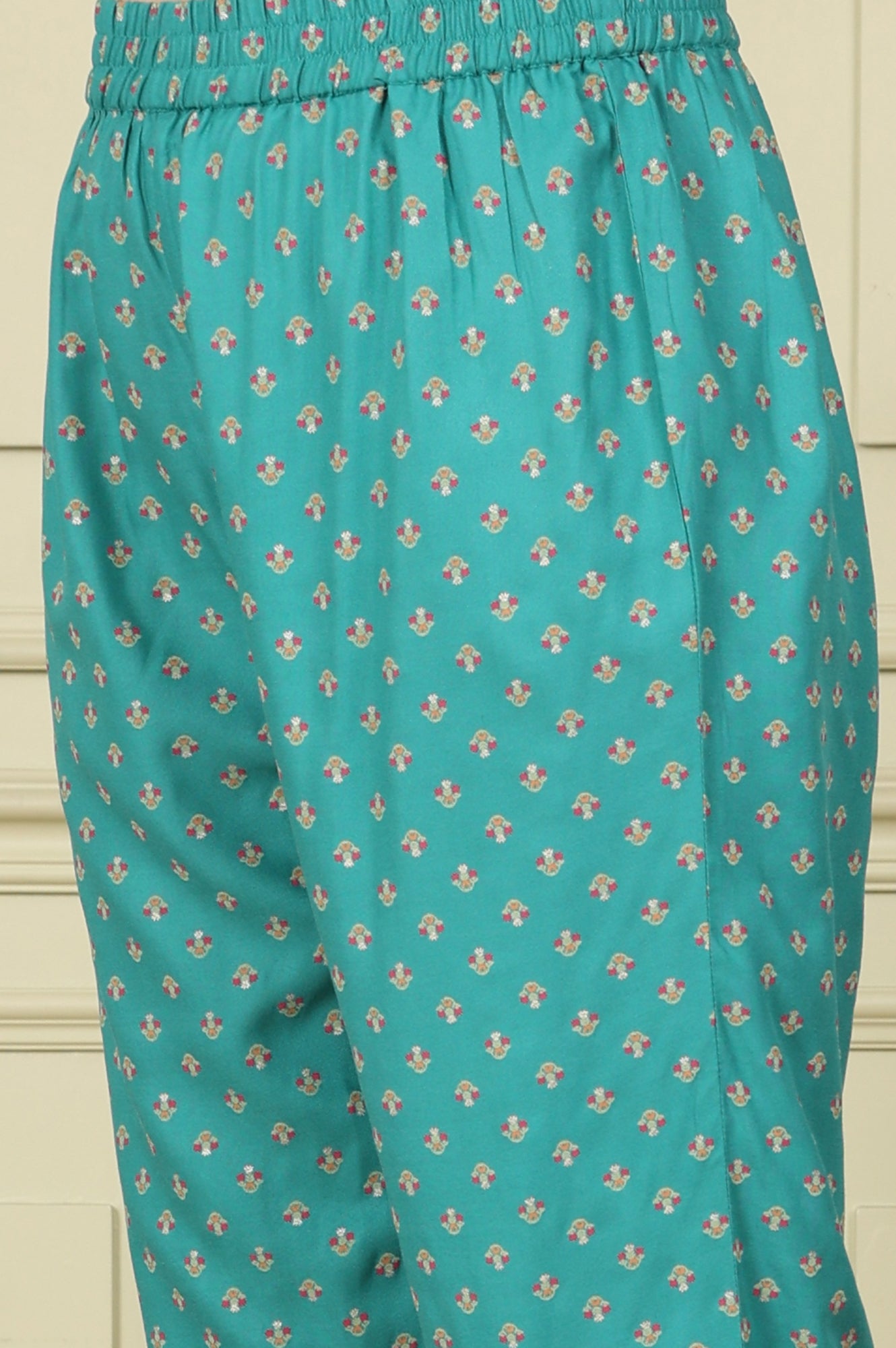 Blue Floral Printed Flared Rayon Kurta And Straight Pants Set